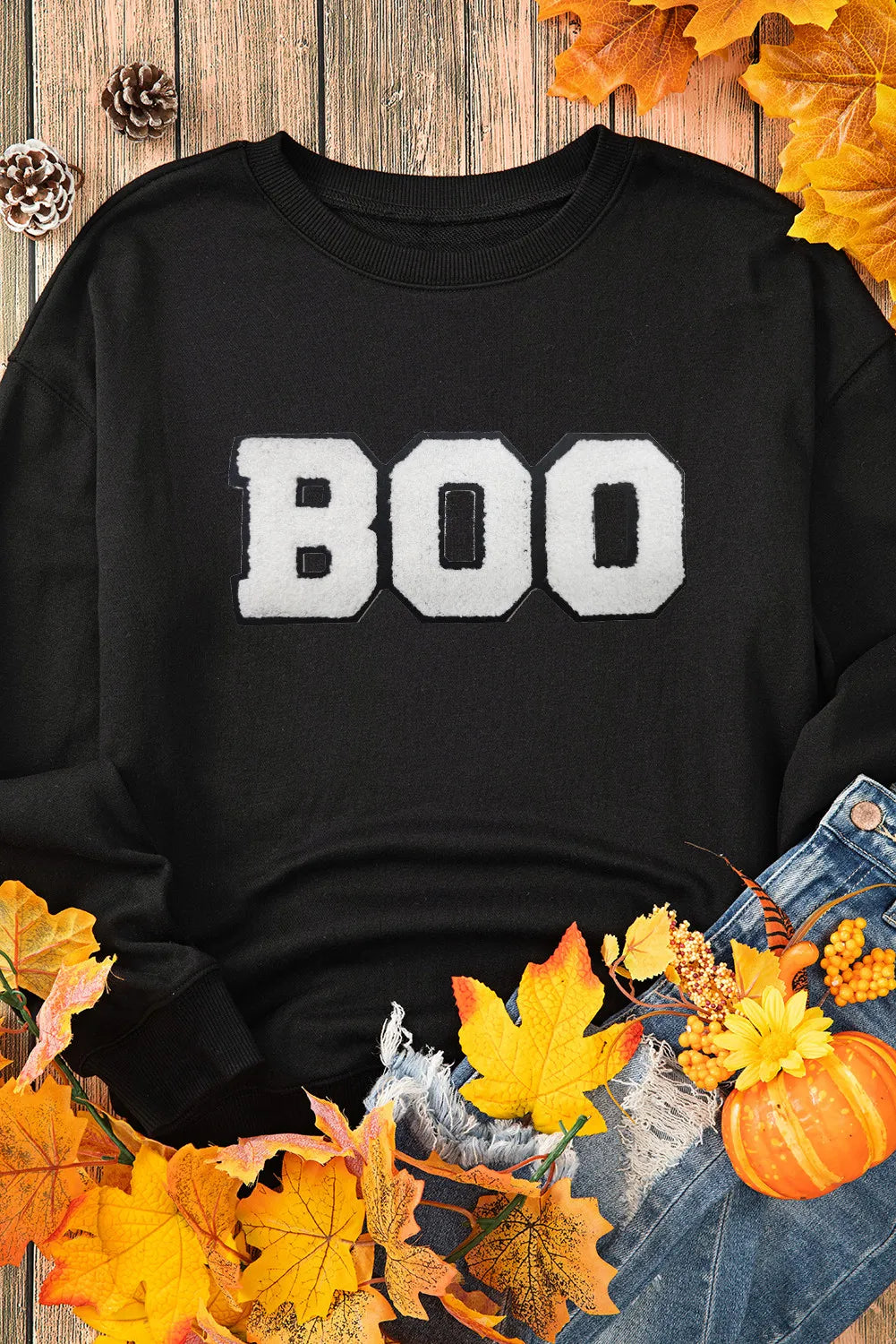 BOO Round Neck Long Sleeve Sweatshirt-TOPS / DRESSES-[Adult]-[Female]-2022 Online Blue Zone Planet