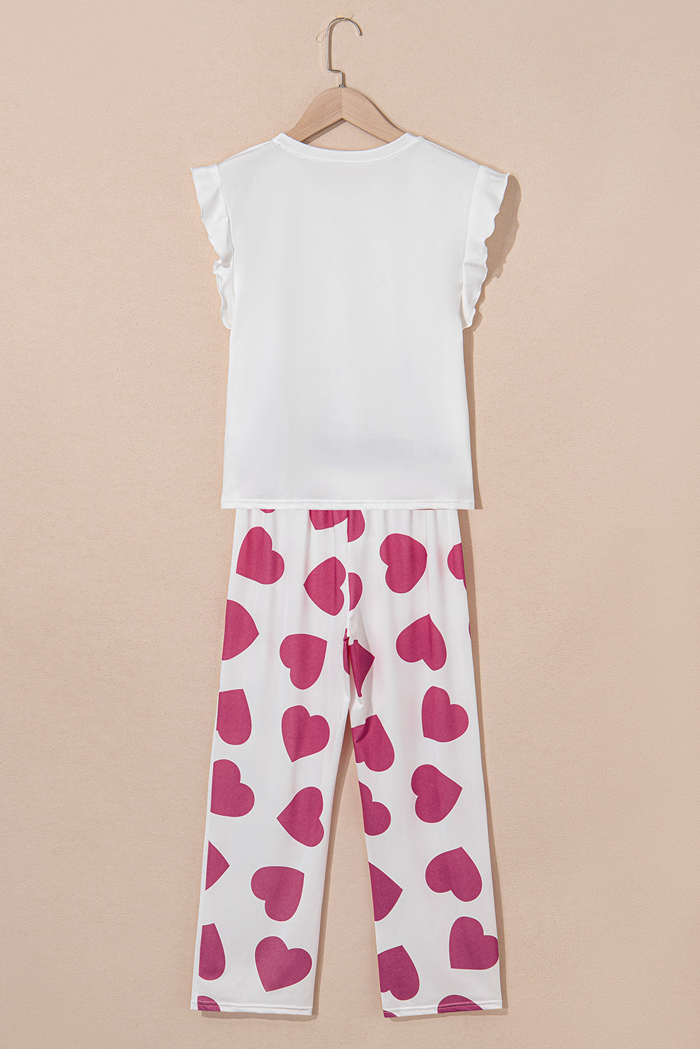 Pink Ruffled Tank Top And Heart Print Pants Lounge Set-Loungewear & Sleepwear/Loungewear-[Adult]-[Female]-2022 Online Blue Zone Planet