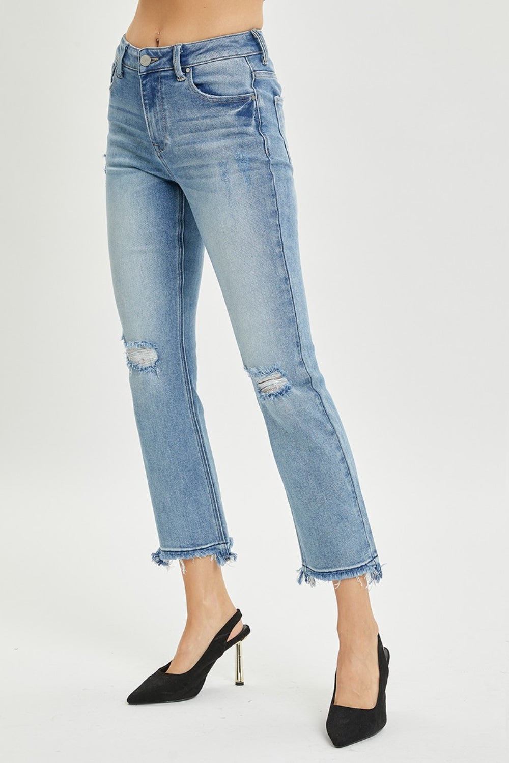 RISEN Full Size High Rise Distressed Cropped Straight Jeans-BOTTOMS SIZES SMALL MEDIUM LARGE-[Adult]-[Female]-2022 Online Blue Zone Planet