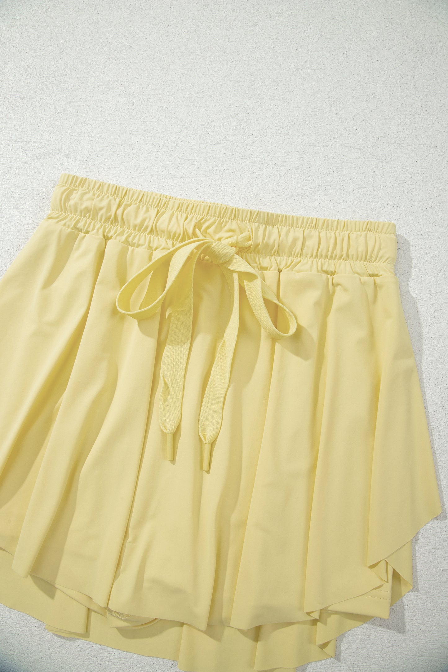 Yellow Cream Drawstring Elastic Waistband Lined Tennis Skorts-Bottoms/Casual Shorts-[Adult]-[Female]-2022 Online Blue Zone Planet