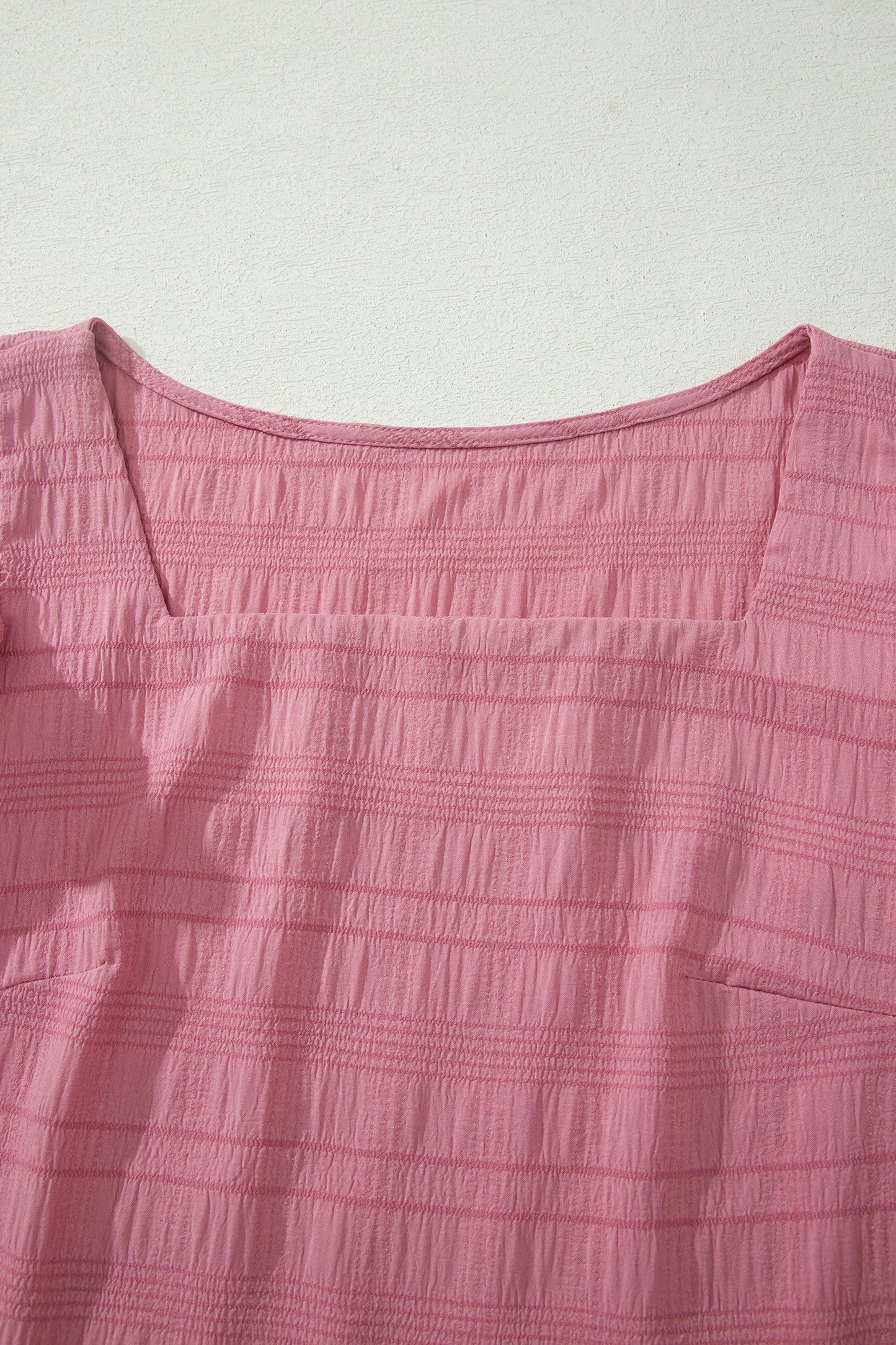 Peach Blossom Textured Square Neck Top And Shirred High Waist Shorts Set-Two Piece Sets/Short Sets-[Adult]-[Female]-2022 Online Blue Zone Planet