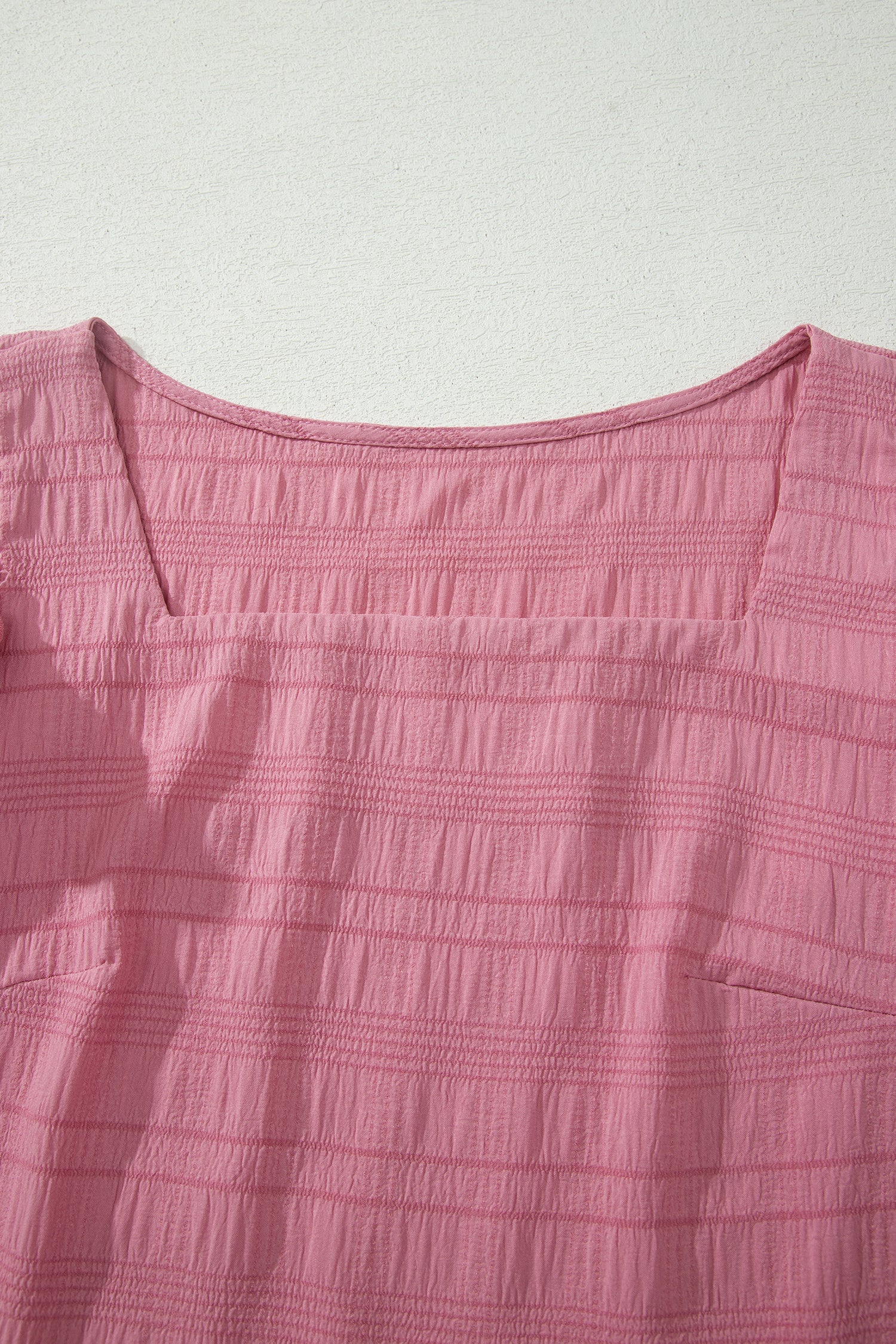 Peach Blossom Textured Square Neck Top And Shirred High Waist Shorts Set-Two Piece Sets/Short Sets-[Adult]-[Female]-2022 Online Blue Zone Planet