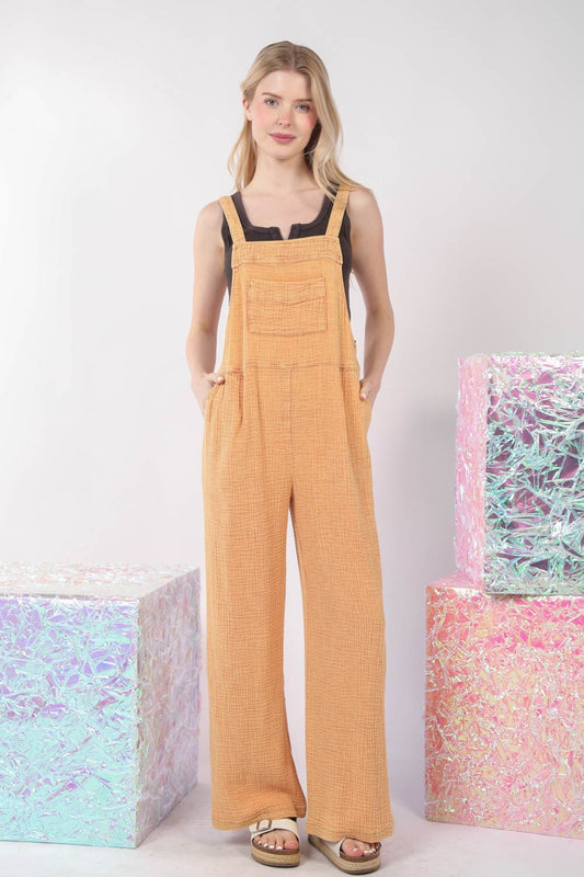 VERY J Texture Washed Wide Leg Overalls-TOPS / DRESSES-[Adult]-[Female]-Orange-S-2022 Online Blue Zone Planet