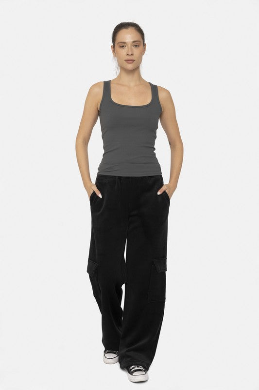 Mono B Elastic Waist Corduroy Cargo Pants-BOTTOMS SIZES SMALL MEDIUM LARGE-[Adult]-[Female]-2022 Online Blue Zone Planet