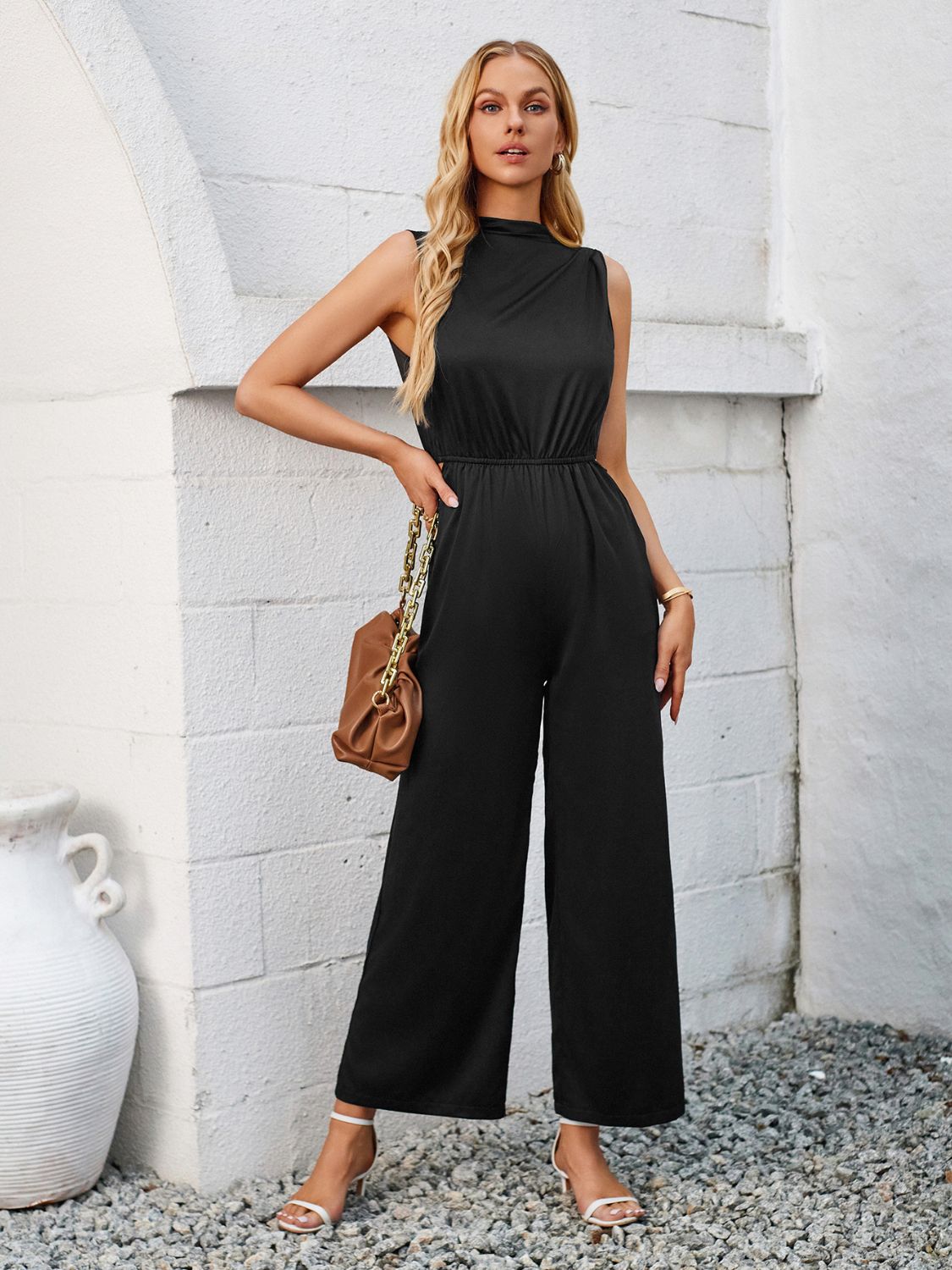 Cutout Tied Wide Leg Sleeveless Jumpsuit-[Adult]-[Female]-Black-S-2022 Online Blue Zone Planet