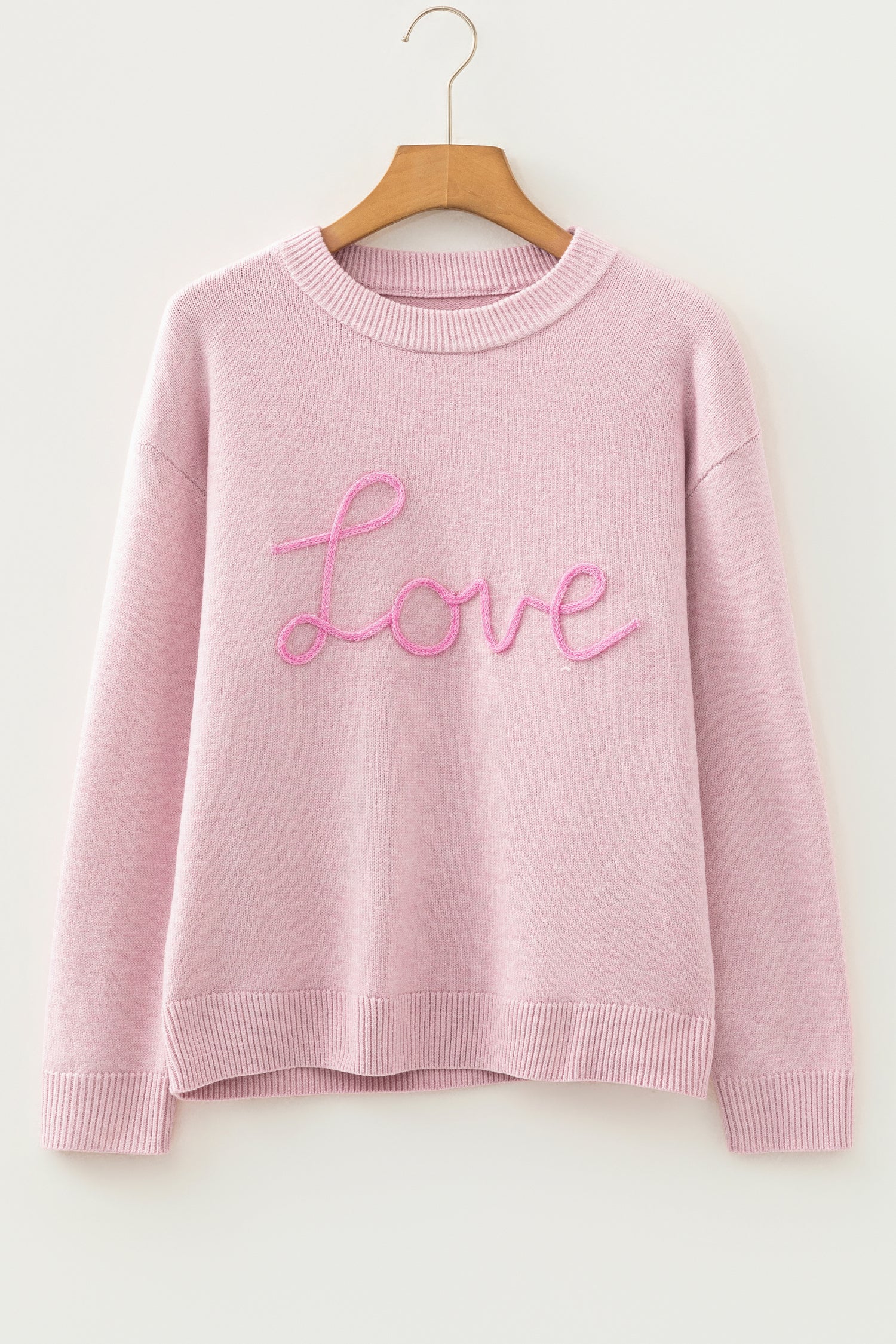 Pink Corded Love Script Graphic Baggy Sweater-TOPS / DRESSES-[Adult]-[Female]-2022 Online Blue Zone Planet