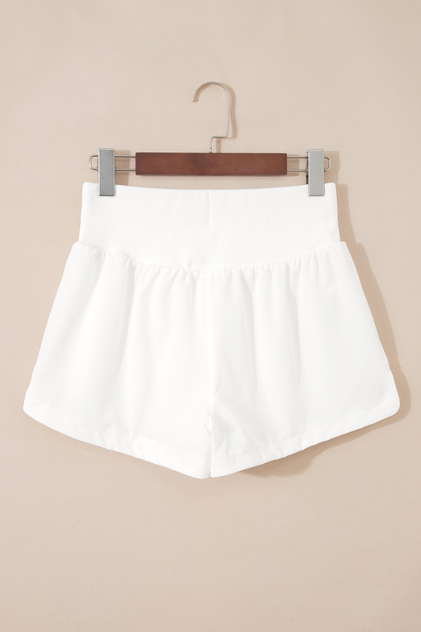 White Solid Color Ribbed Patchwork High Waist Athletic Shorts-Bottoms/Casual Shorts-[Adult]-[Female]-2022 Online Blue Zone Planet