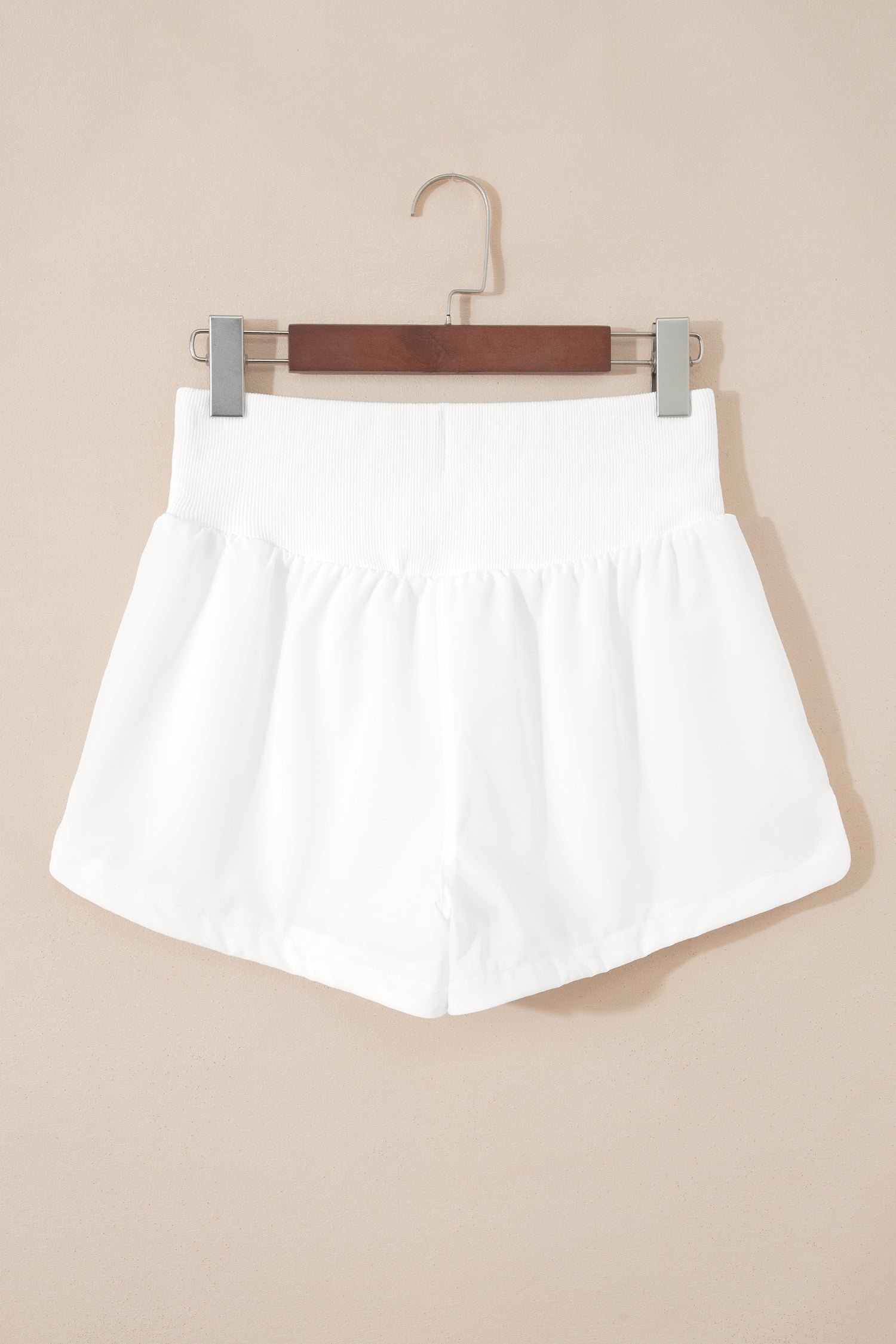 White Solid Color Ribbed Patchwork High Waist Athletic Shorts-Bottoms/Casual Shorts-[Adult]-[Female]-2022 Online Blue Zone Planet