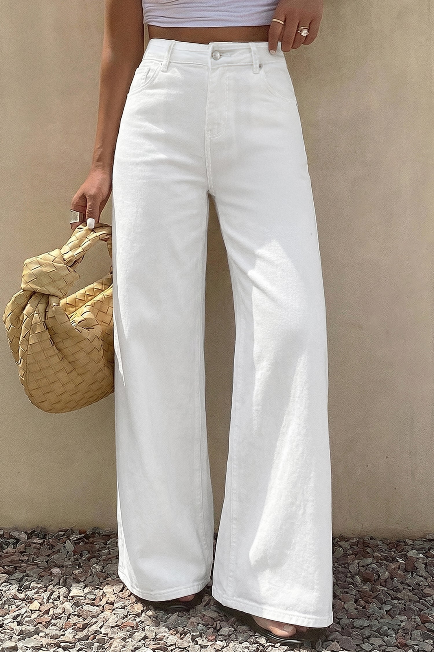 White Solid Color Loose Casual Jeans-Bottoms/Jeans-[Adult]-[Female]-2022 Online Blue Zone Planet