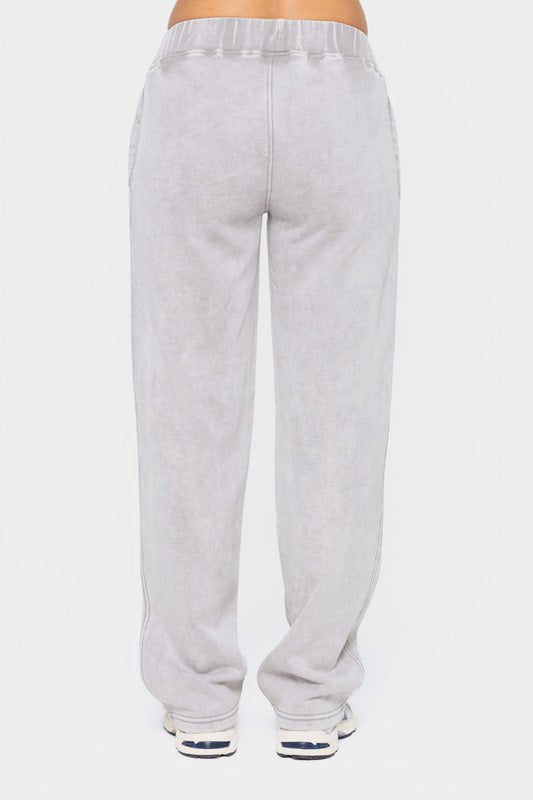 Mono B Elastic Waist Fleece Pants with Pockets-BOTTOMS SIZES SMALL MEDIUM LARGE-[Adult]-[Female]-2022 Online Blue Zone Planet