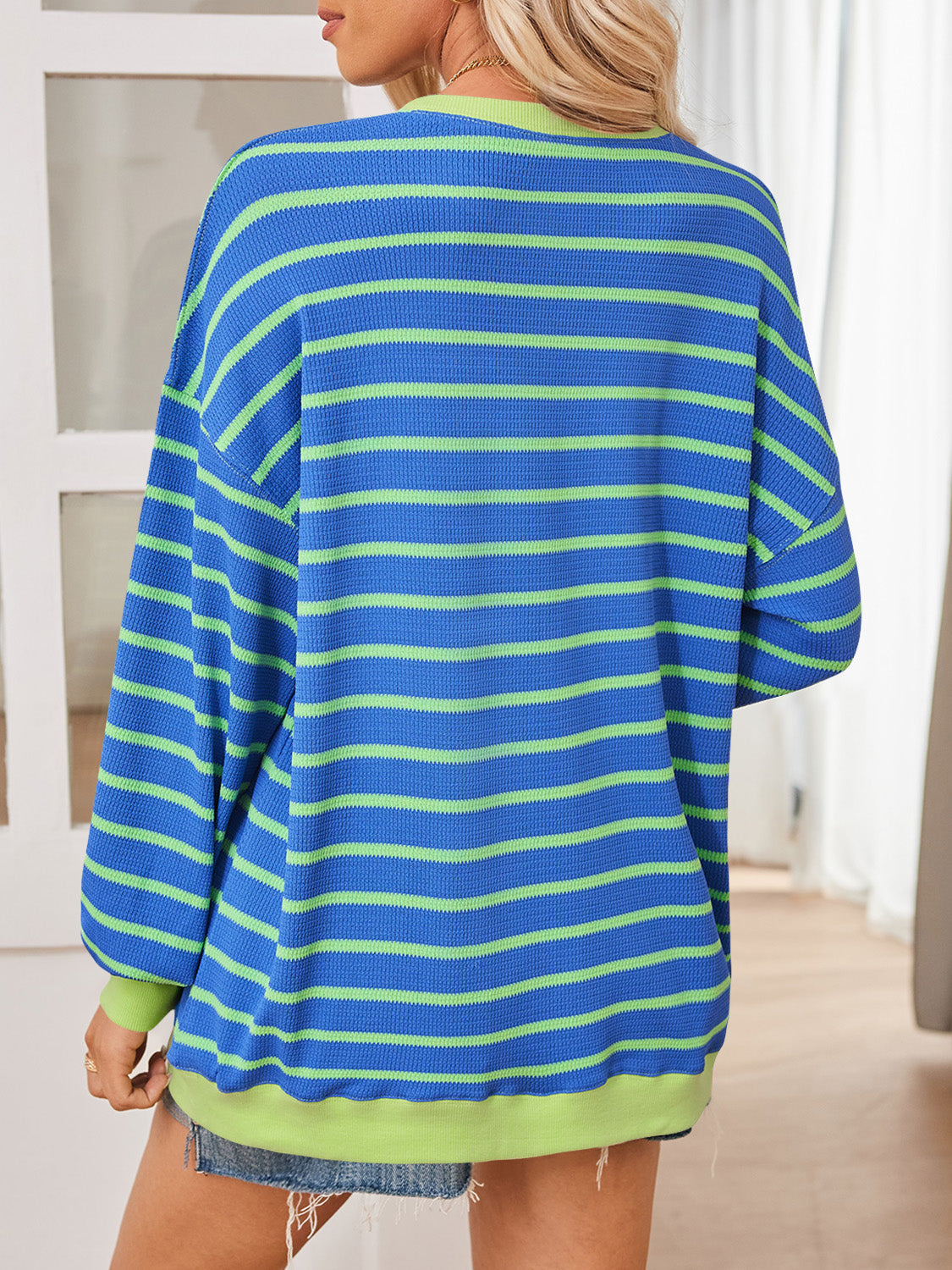 Lovelet Striped Contrast Long Sleeve Sweatshirt-TOPS / DRESSES-[Adult]-[Female]-2022 Online Blue Zone Planet