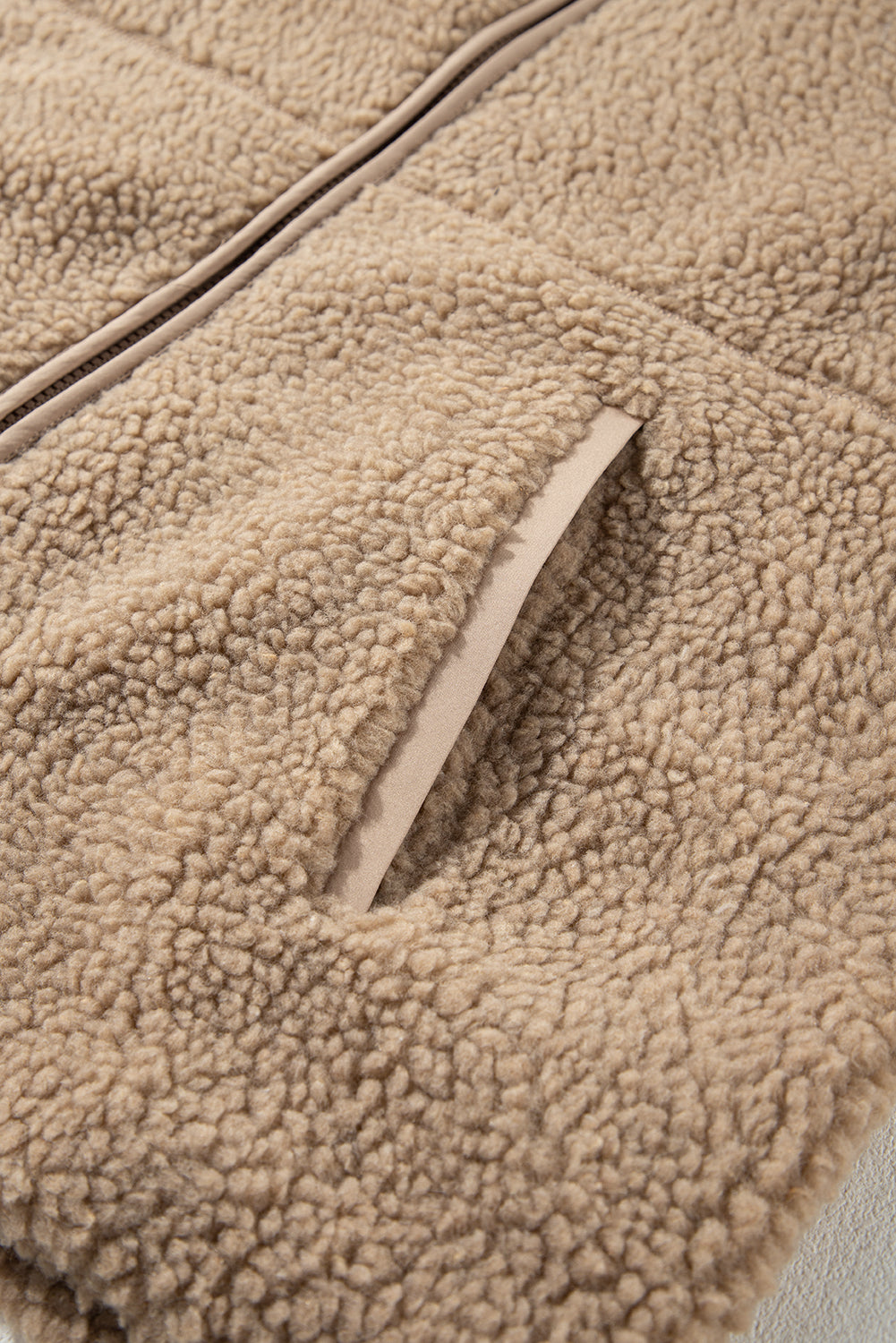 Blue Zone Planet | Pale Khaki Fleece Zip Up Drawstring Hooded Pocketed Jacket-Tops / Dresses-[Adult]-[Female]-2022 Online Blue Zone Planet