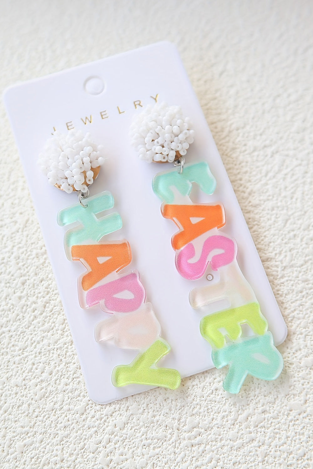 Pink Colorful HAPPY EASTER Drop Earrings-Accessories/Jewelry-[Adult]-[Female]-2022 Online Blue Zone Planet