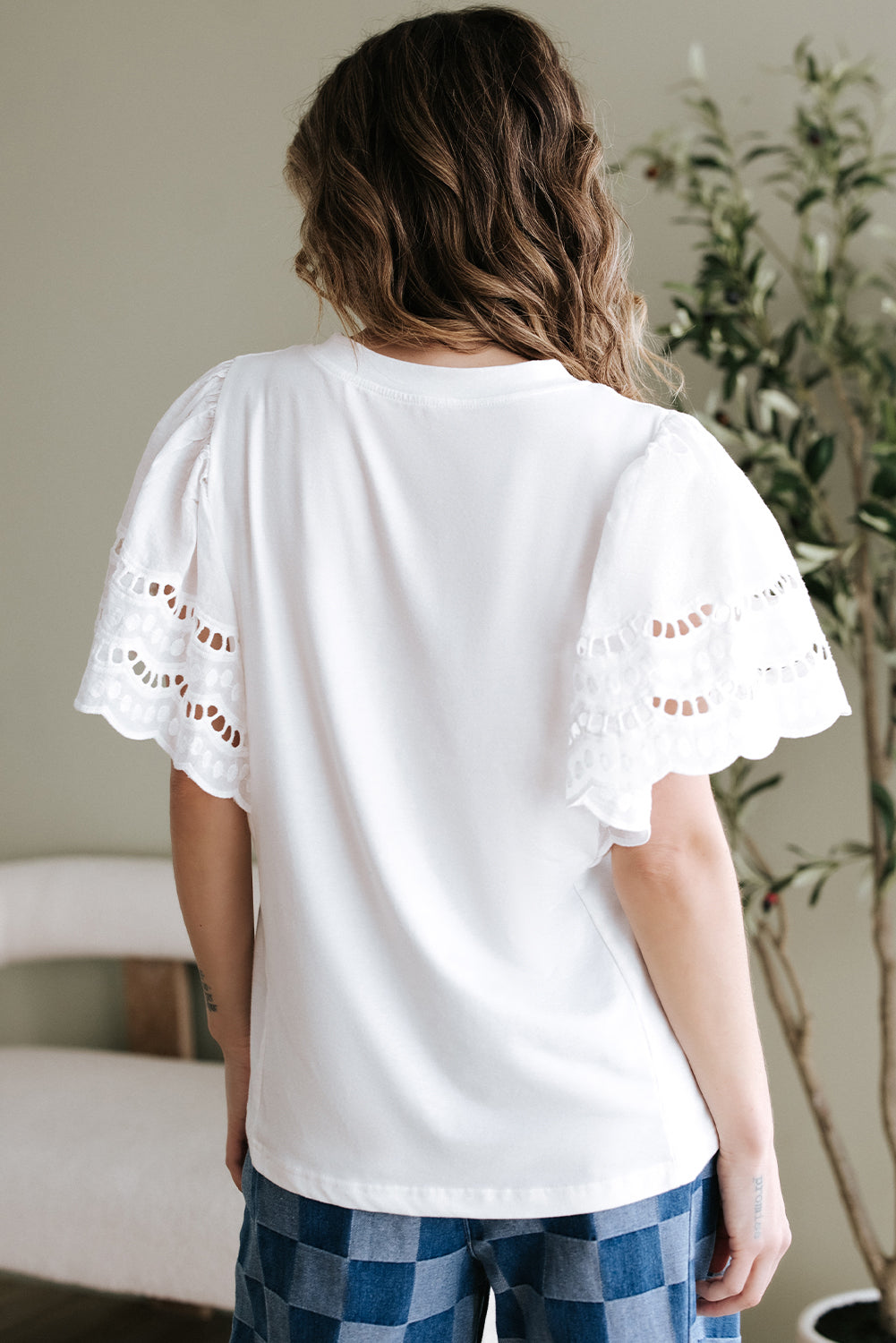 White Hollow Out Embroidered Short Sleeve O Neck Top-Tops/Tops & Tees-[Adult]-[Female]-2022 Online Blue Zone Planet