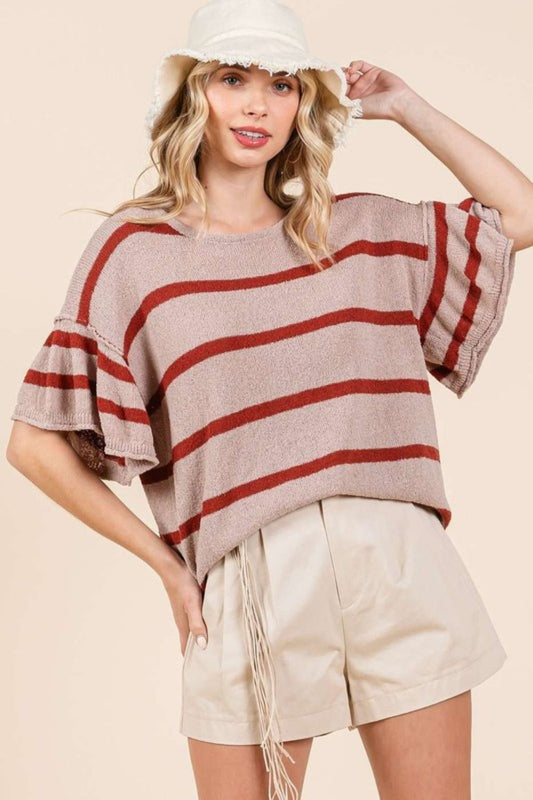 Mittoshop Striped Flounce Sleeve Knit Top-TOPS / DRESSES-[Adult]-[Female]-2022 Online Blue Zone Planet