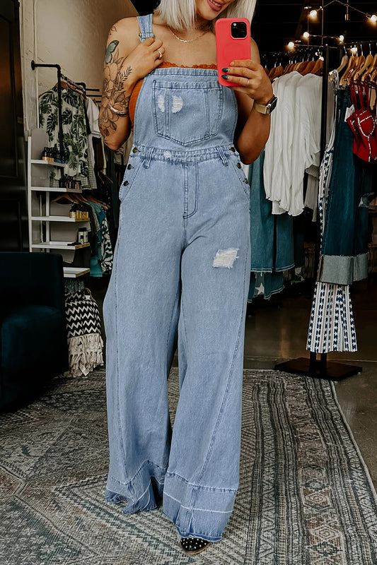 Mist Blue Retro Distressed Button Adjustable Straps Denim Overall Jumpsuit-Bottoms/Jumpsuits & Rompers-[Adult]-[Female]-Mist Blue-S-2022 Online Blue Zone Planet
