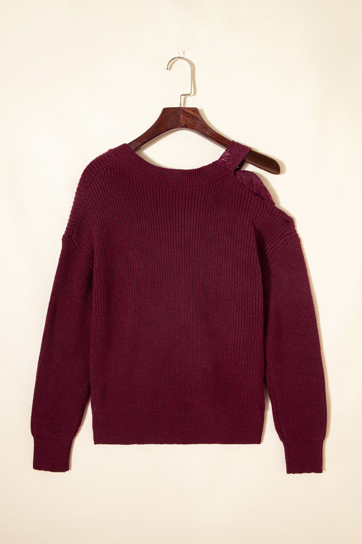 Burgundy Lace Bowknot Asymmetric Neck Sweater-TOPS / DRESSES-[Adult]-[Female]-2022 Online Blue Zone Planet