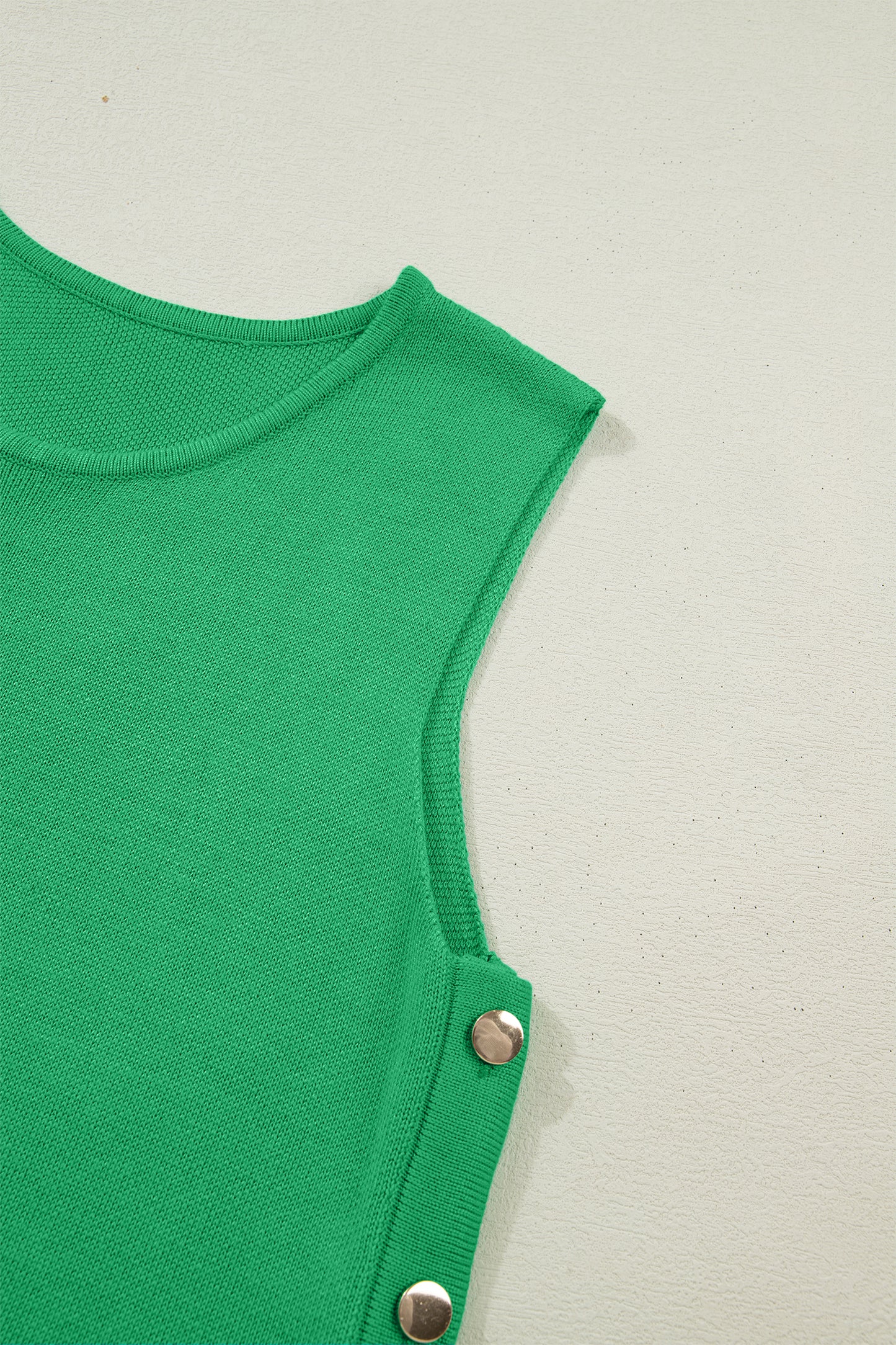 Bright Green Side Button Round Neck Knit Sleeveless Sweater-TOPS / DRESSES-[Adult]-[Female]-2022 Online Blue Zone Planet