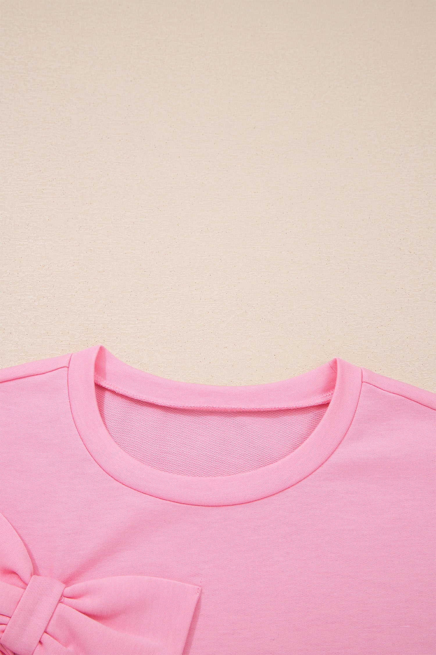 Pink Solid Color Raw Edge Bow Patch Loose T Shirt-Tops/Tops & Tees-[Adult]-[Female]-2022 Online Blue Zone Planet
