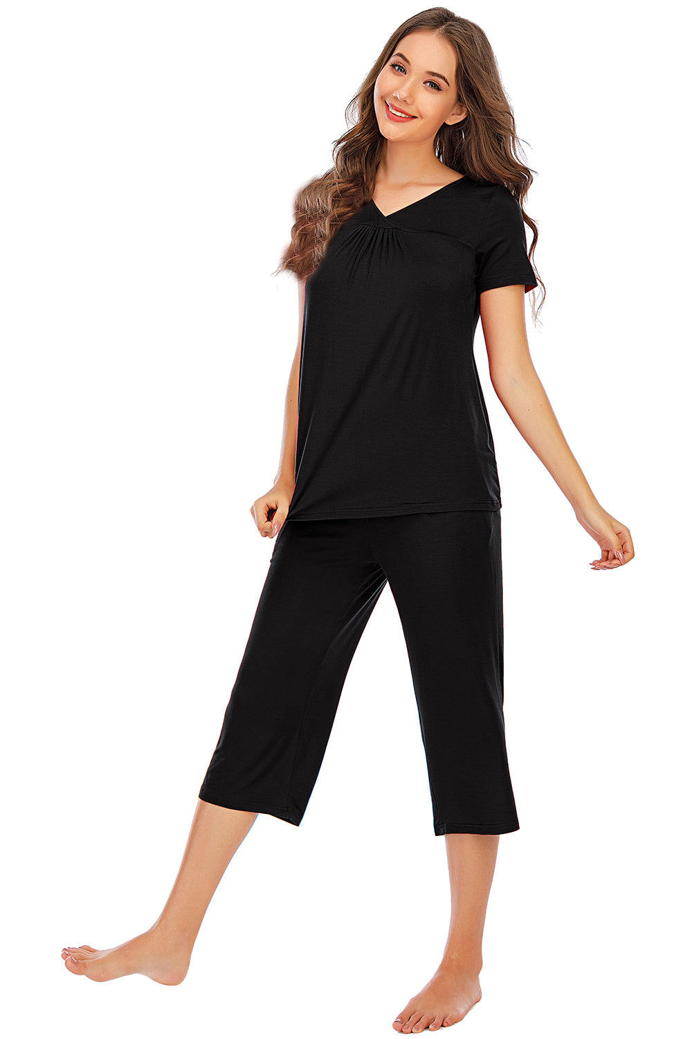 V-Neck Short Sleeve Top and Pants Lounge Set-TOPS / DRESSES-[Adult]-[Female]-2022 Online Blue Zone Planet