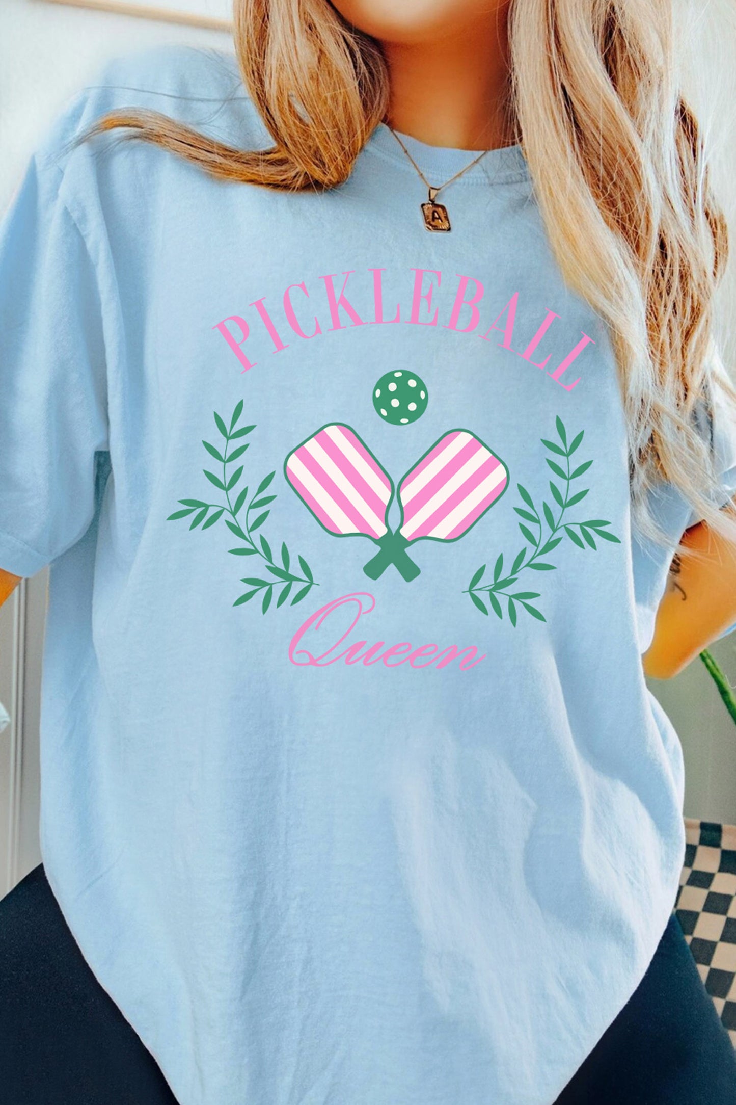 Light Blue Pickleball Queen Relaxed Graphic Tee-Graphic/Graphic Tees-[Adult]-[Female]-2022 Online Blue Zone Planet