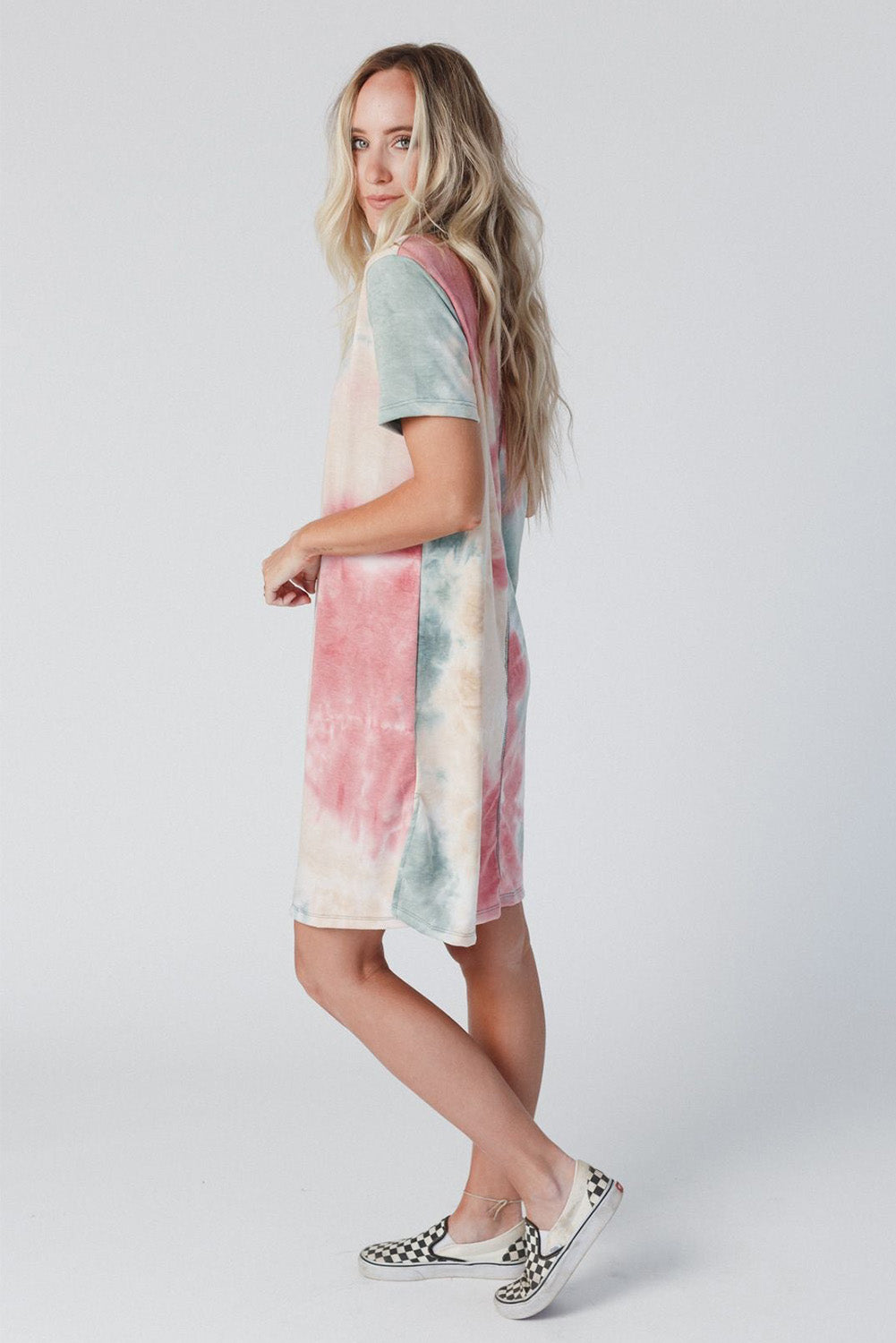 Multicolor Tie Dye Oversized Slit Tee Dress Blue Zone Planet