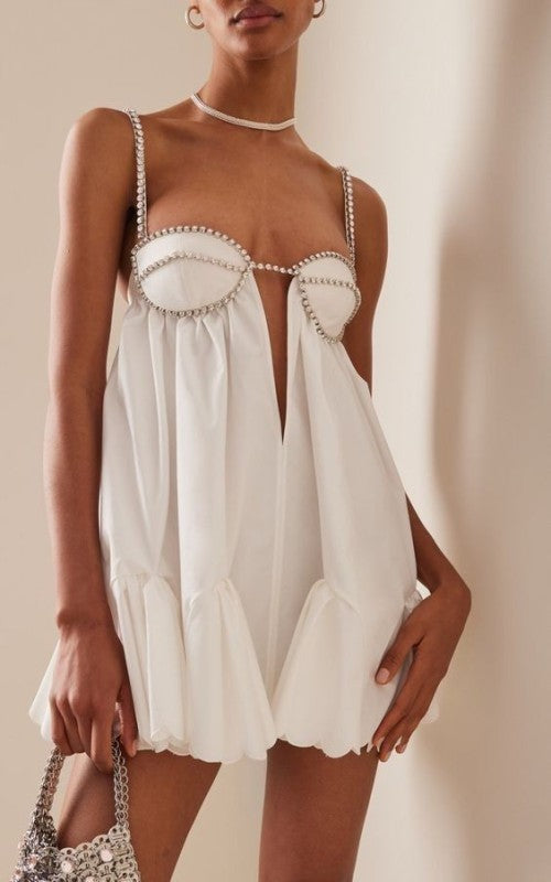 Spaghetti Straps and diamond strips with large swing pleated dress kakaclo