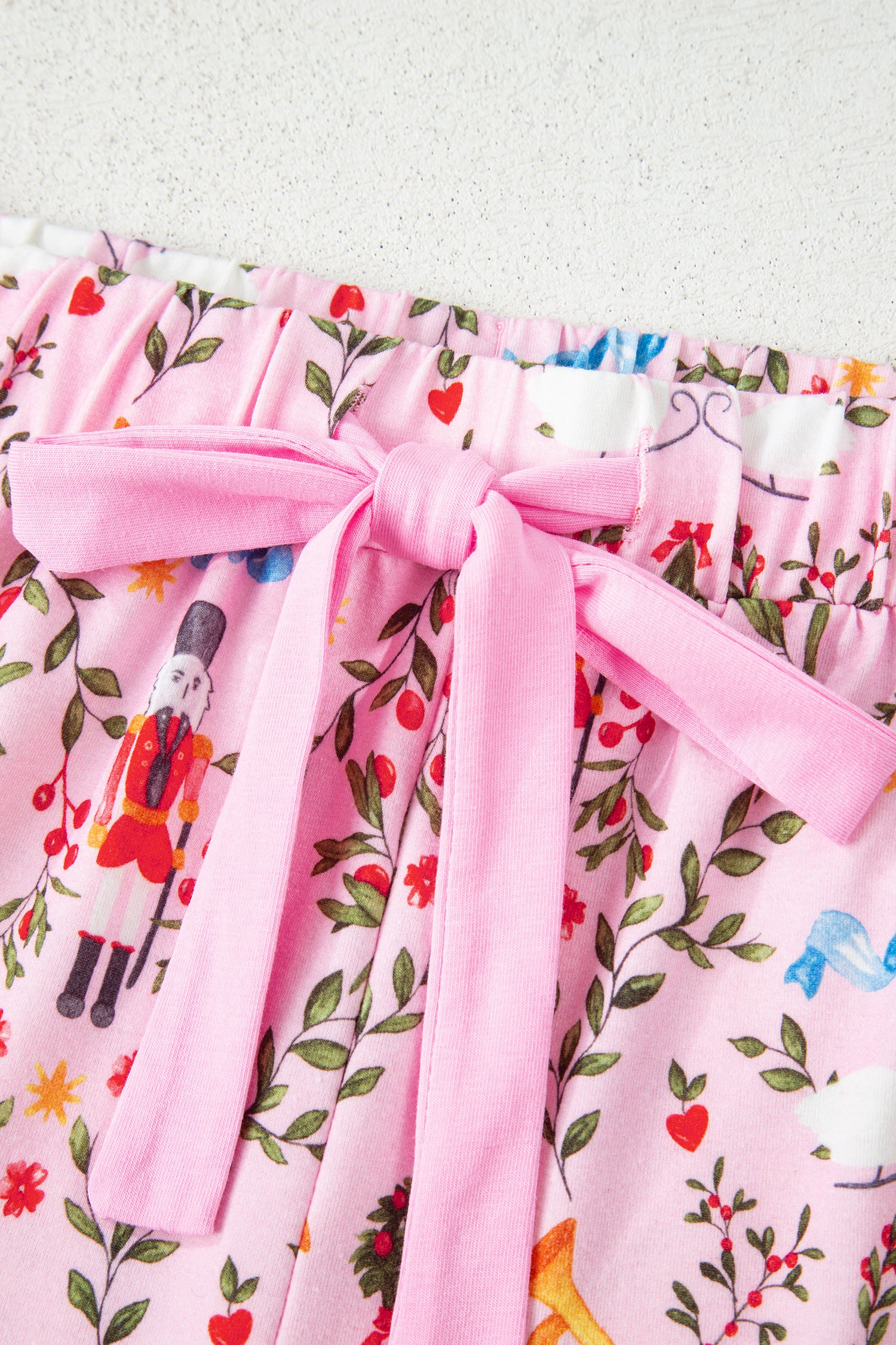 Pink Nutcracker Doll Christmas Print Ribbon Tie Waist Short 2pcs Pajama Set-Loungewear & Sleepwear/Sleepwear-[Adult]-[Female]-2022 Online Blue Zone Planet