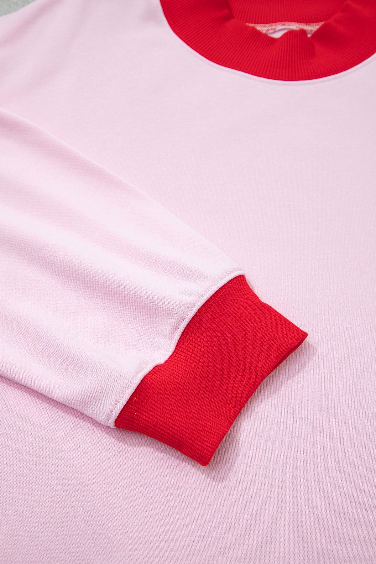 Pink Color Block Contrast Trim Plus Size Sweatshirt-Plus Size/Plus Size Sweatshirts & Hoodies-[Adult]-[Female]-2022 Online Blue Zone Planet