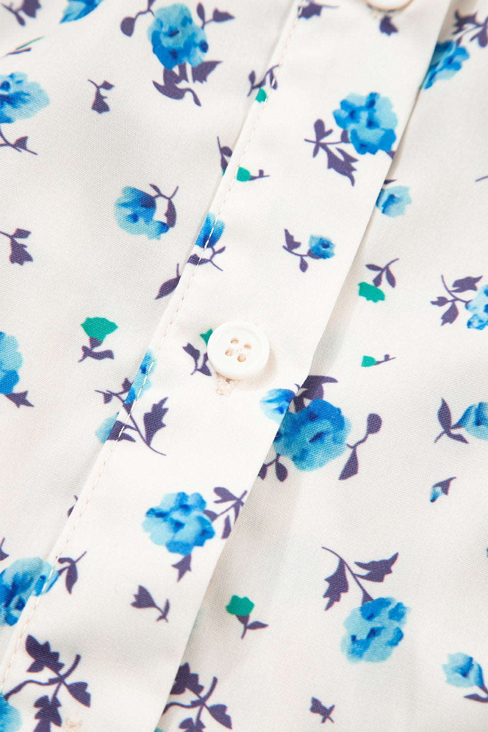 White Contrast Trim Floral Puff Short Sleeve Shirt-Tops/Blouses & Shirts-[Adult]-[Female]-2022 Online Blue Zone Planet