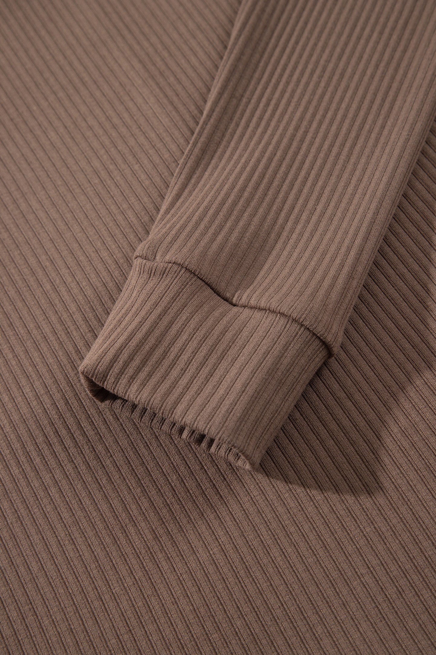 Dark Khaki V Neck Ribbed Stitched Detail Long Sleeve Top-Tops/Long Sleeve Tops-[Adult]-[Female]-2022 Online Blue Zone Planet