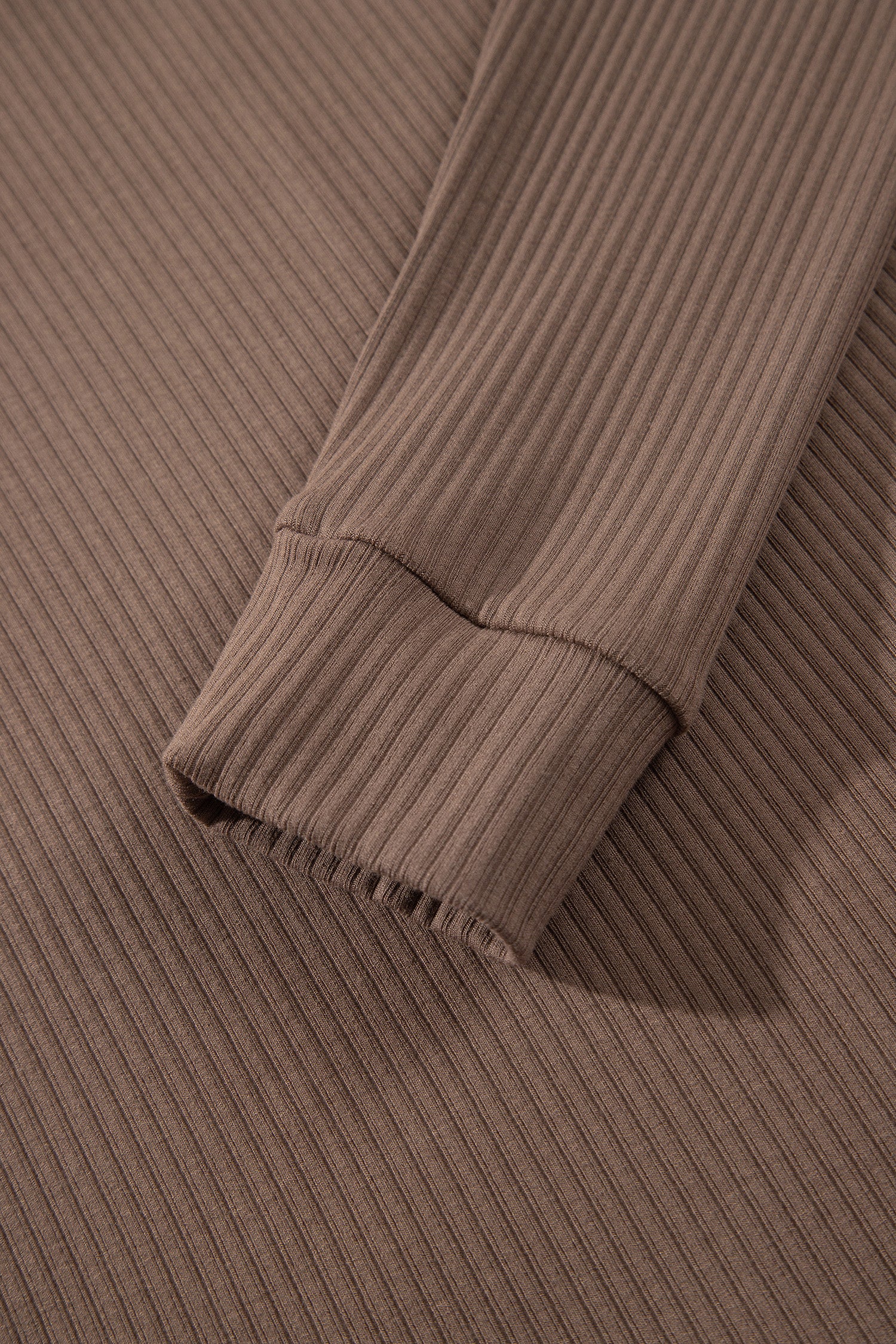 Dark Khaki V Neck Ribbed Stitched Detail Long Sleeve Top-Tops/Long Sleeve Tops-[Adult]-[Female]-2022 Online Blue Zone Planet
