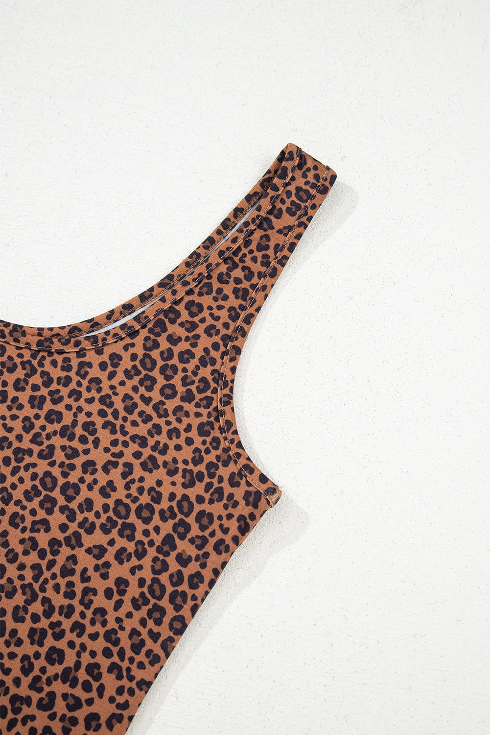 Brown Leopard Printed Sleeveless Scoop Neck Bodysuit-Tops/Bodysuits-[Adult]-[Female]-2022 Online Blue Zone Planet