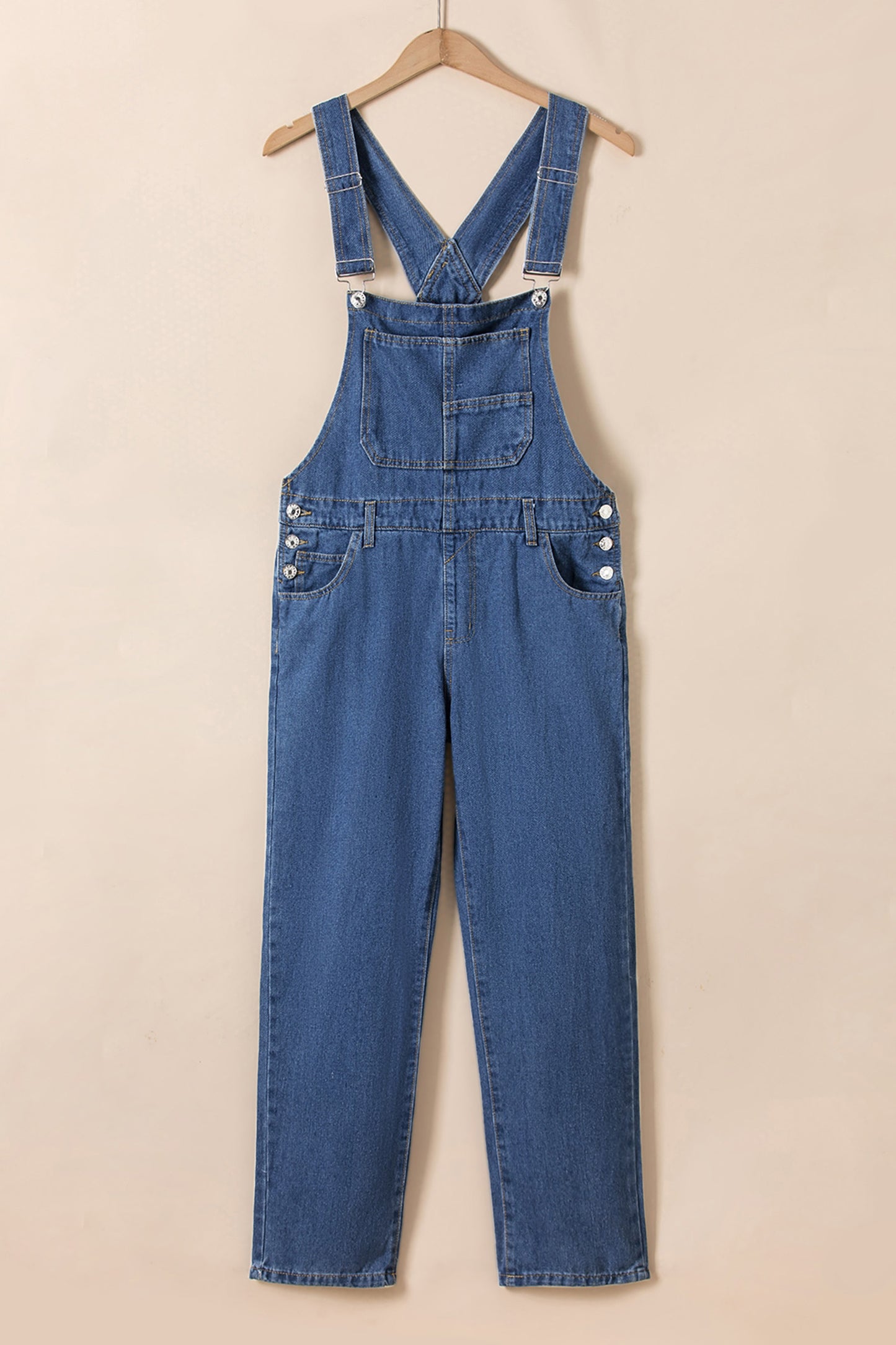 Dark Blue Retro Bib Pocket Buckle Straps Casual Denim Jumpsuit-Bottoms/Jumpsuits & Rompers-[Adult]-[Female]-2022 Online Blue Zone Planet