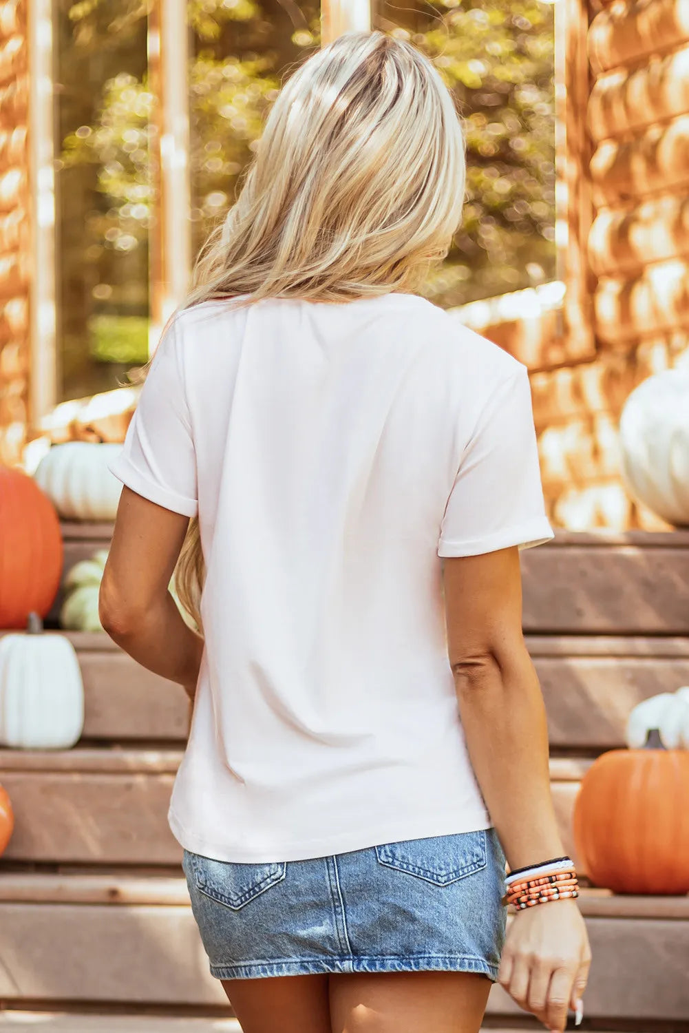 Blue Zone Planet | Pumpkin Round Neck Short Sleeve T-Shirt-TOPS / DRESSES-[Adult]-[Female]-2022 Online Blue Zone Planet