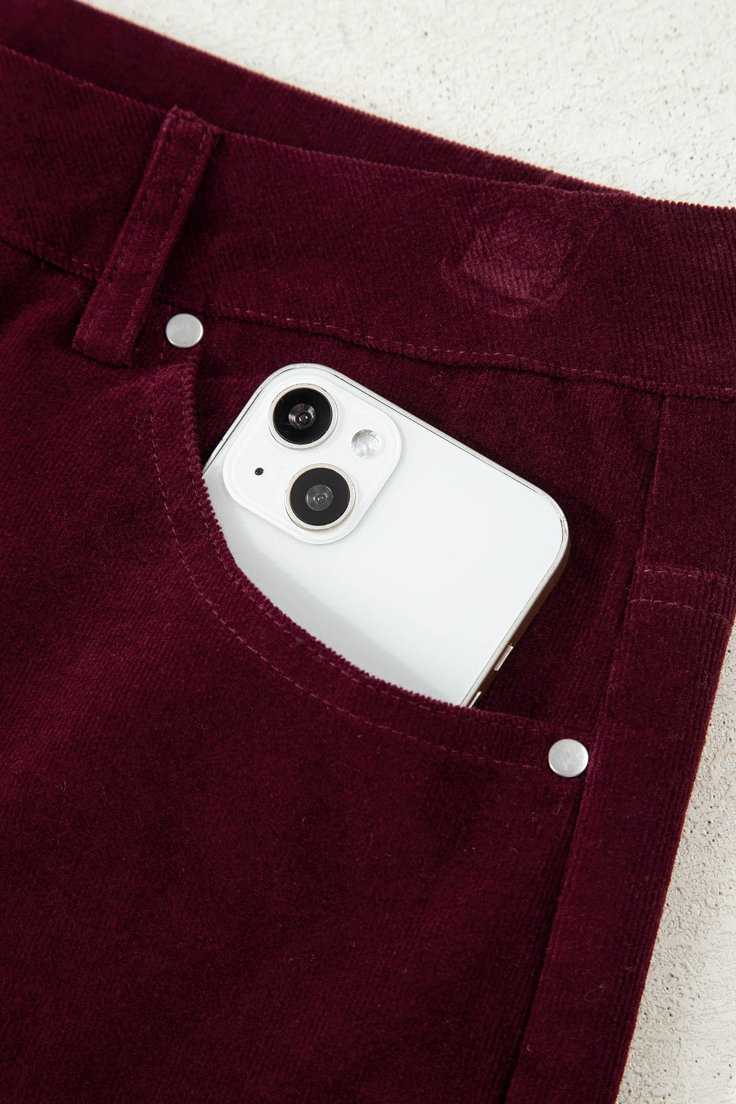 Burgundy Corduroy Solid Color High Waist Wide Leg Pants-Bottoms/Pants & Culotte-[Adult]-[Female]-2022 Online Blue Zone Planet