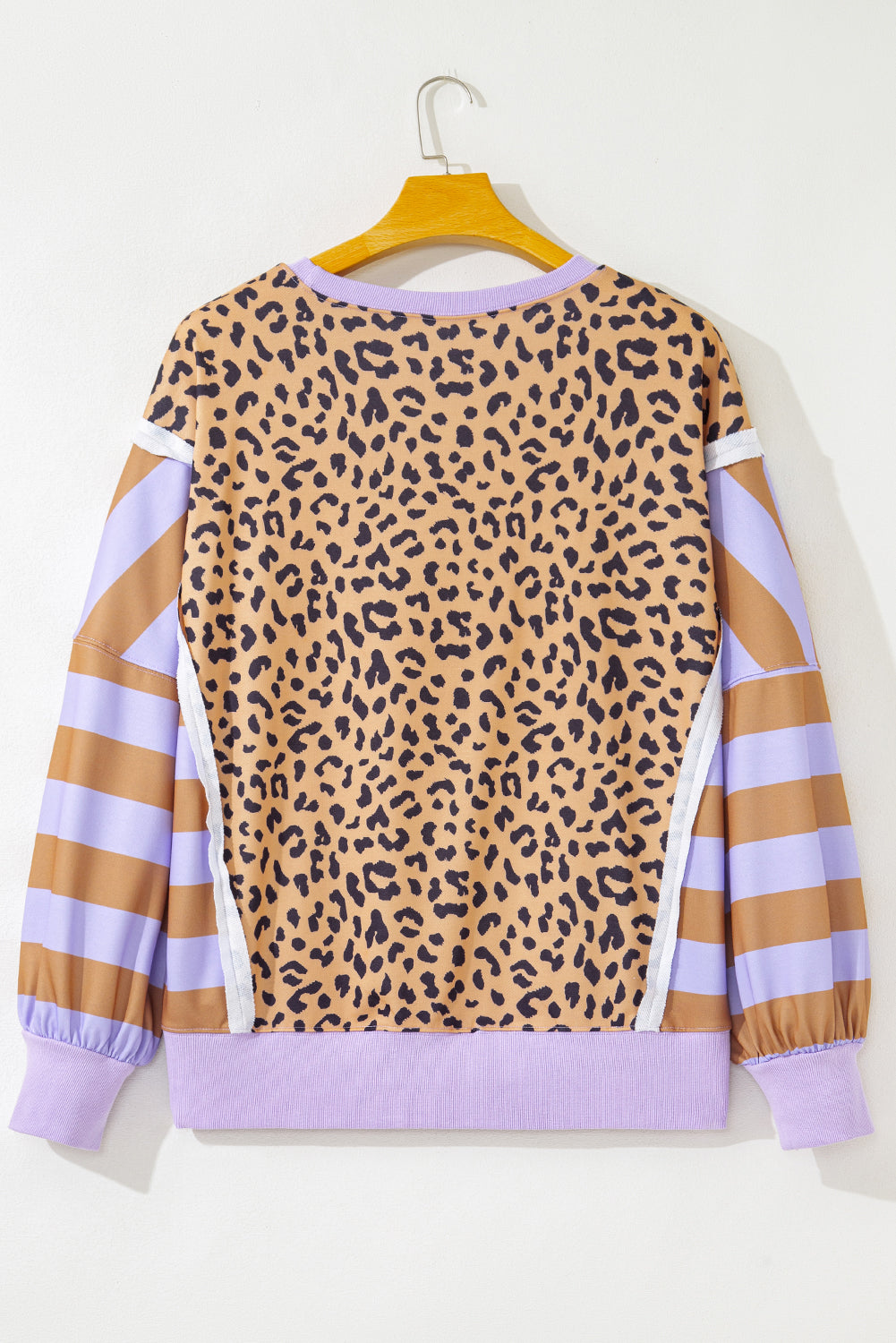 Purple Leopard Striped Patchwork Plus Size Loose Sweatshirt-Plus Size/Plus Size Sweatshirts & Hoodies-[Adult]-[Female]-2022 Online Blue Zone Planet