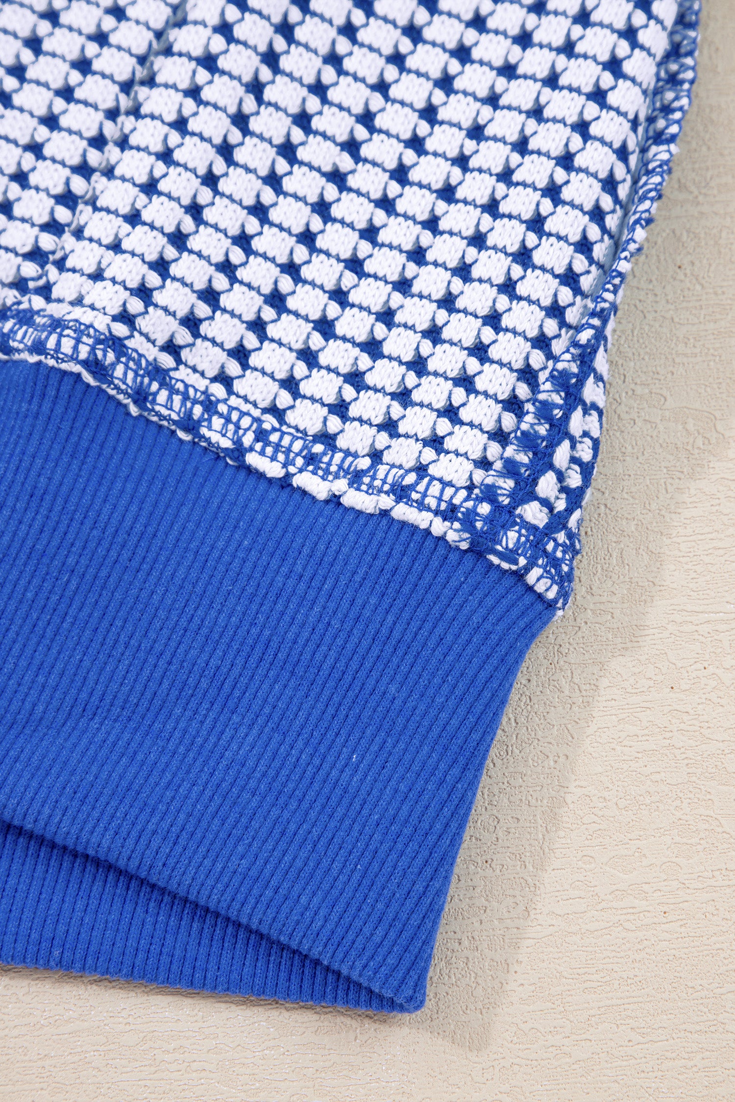 Dark Blue Waffle Knit Exposed Stitching Casual Top with Side Slits-Tops/Long Sleeve Tops-[Adult]-[Female]-2022 Online Blue Zone Planet