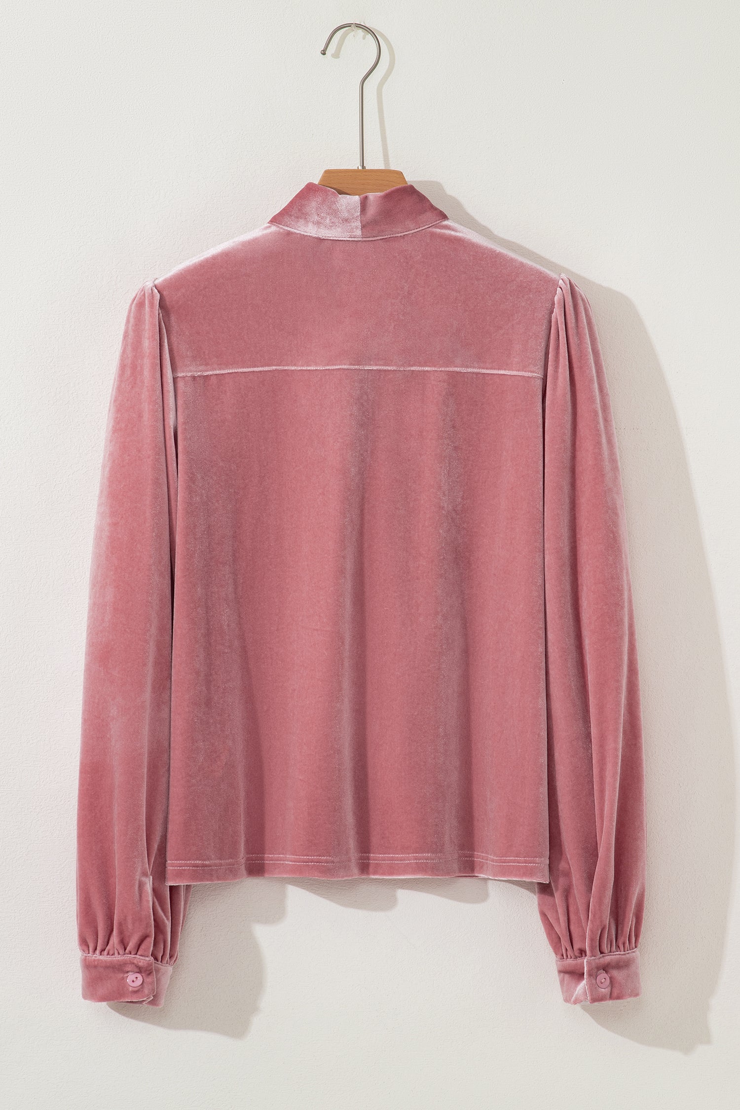 Fushia Solid Color Velvet Ribbon Bow Knot Long Sleeve Blouse-Tops/Blouses & Shirts-[Adult]-[Female]-2022 Online Blue Zone Planet