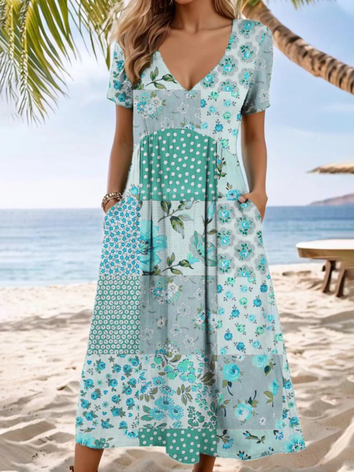 Lissa's Full Size Floral V-Neck Casual Midi Dress Plus Size