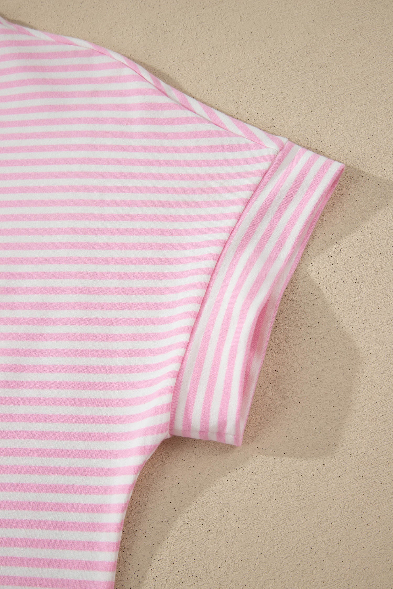 Pink Stripe Cuffed Short Sleeve Contrast Mock Neck Tee Dress-TOPS / DRESSES-[Adult]-[Female]-2022 Online Blue Zone Planet