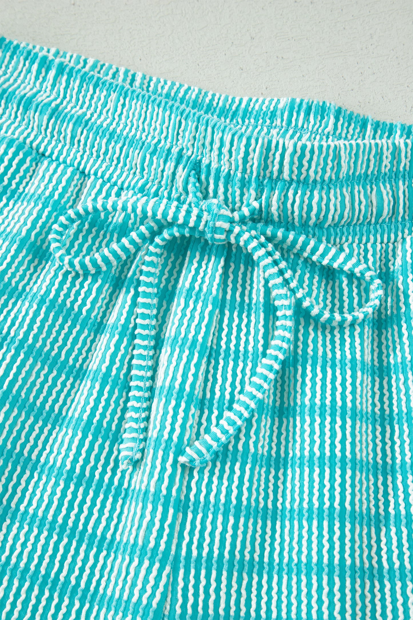 Rose Stripe Raised Rib Loose Tee Drawstring Elastic Waist 2pcs Short Set-Two Piece Sets/Short Sets-[Adult]-[Female]-2022 Online Blue Zone Planet