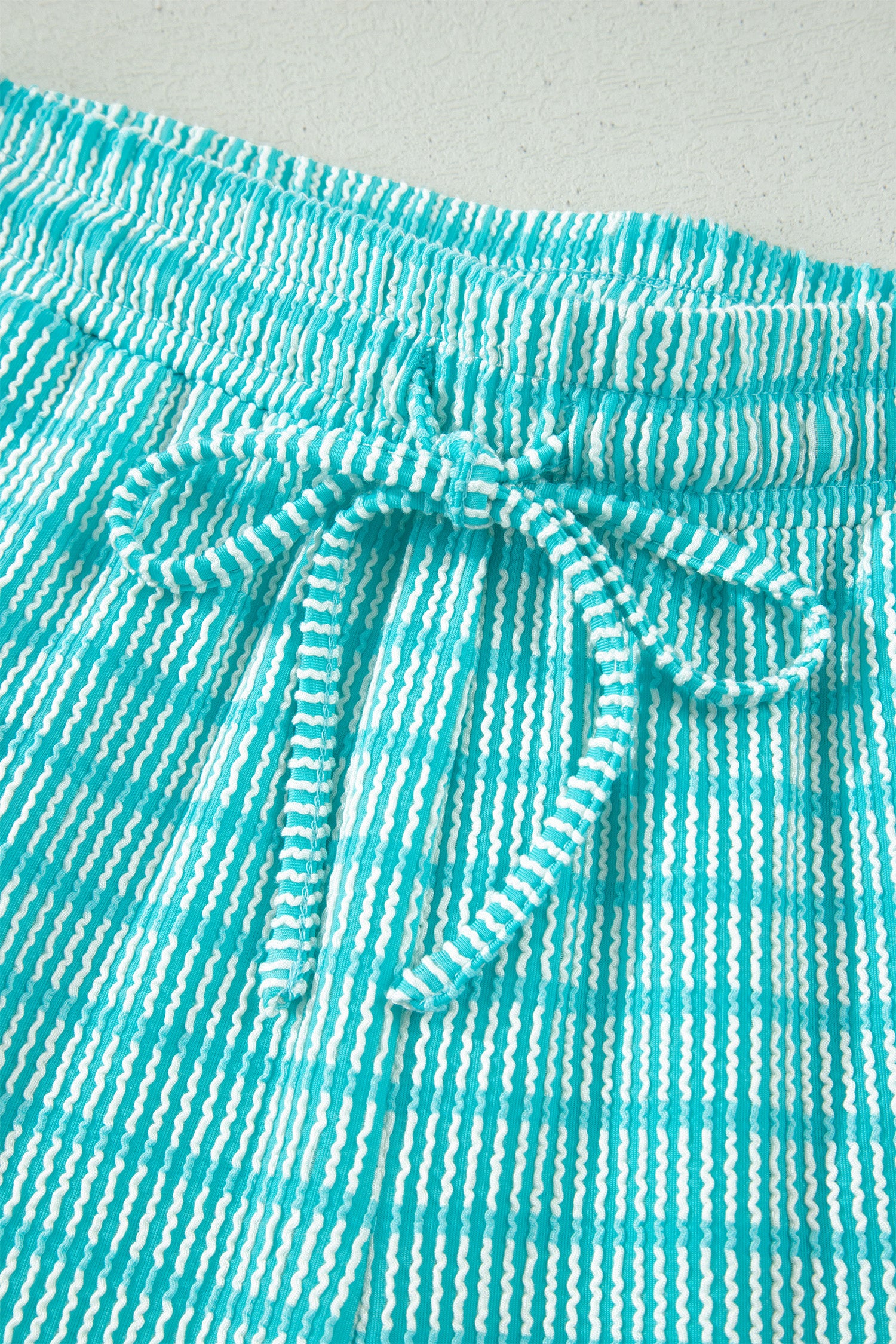 Rose Stripe Raised Rib Loose Tee Drawstring Elastic Waist 2pcs Short Set-Two Piece Sets/Short Sets-[Adult]-[Female]-2022 Online Blue Zone Planet