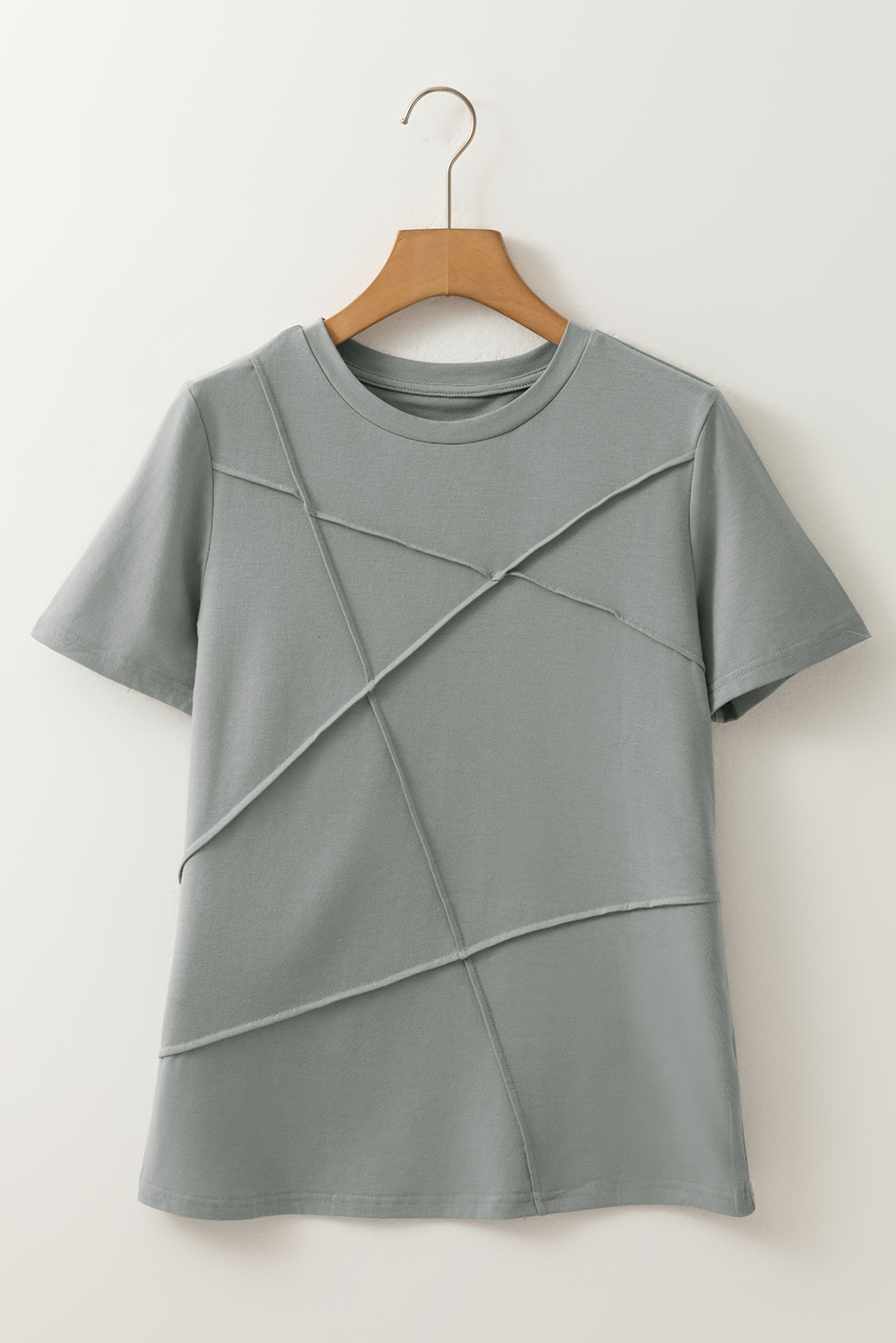 Medium Grey Solid Color Toothpick Stripe Round Neck T Shirt-Tops/Tops & Tees-[Adult]-[Female]-2022 Online Blue Zone Planet