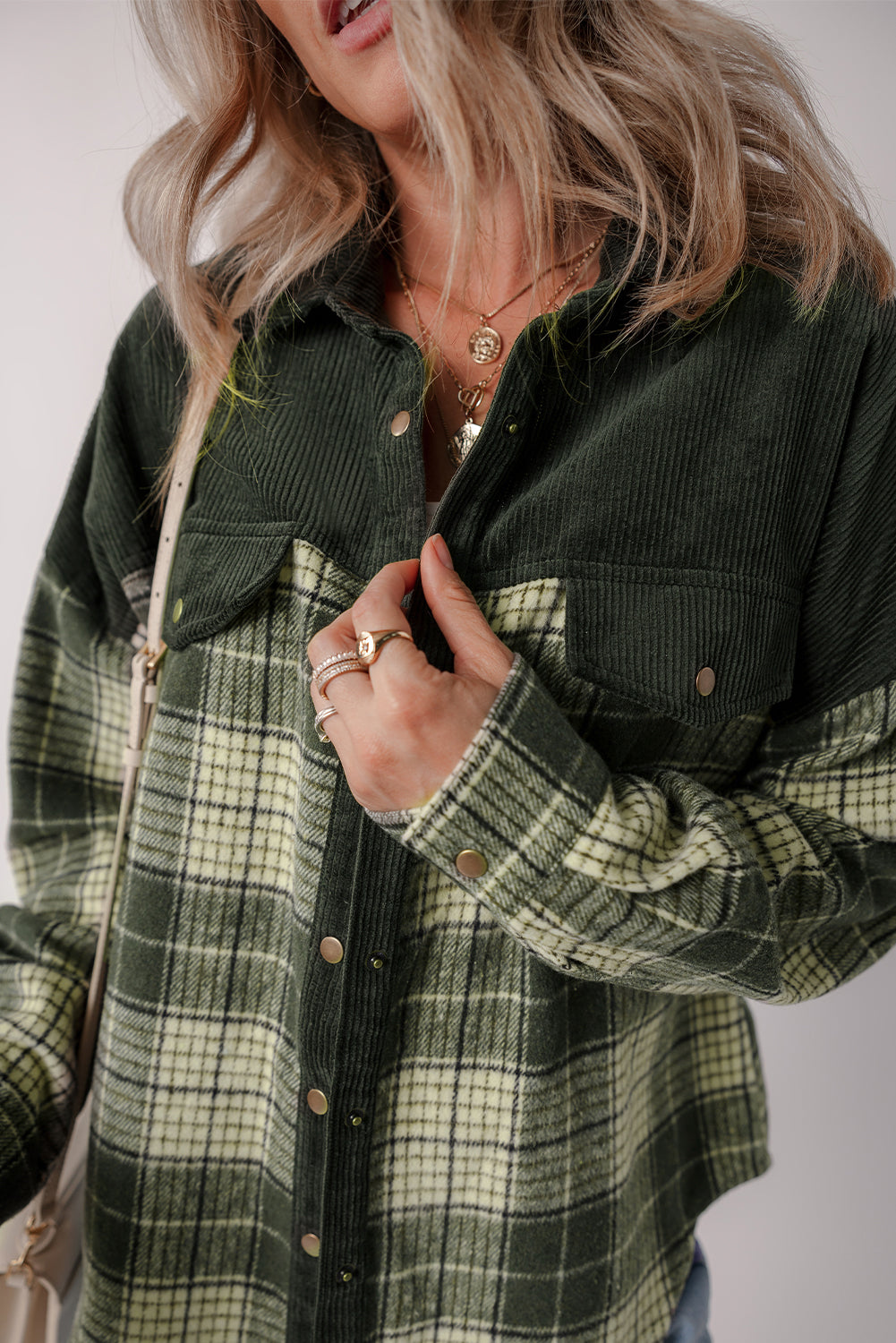 Snap Down Collared Neck Plaid Shacket-TOPS / DRESSES-[Adult]-[Female]-2022 Online Blue Zone Planet