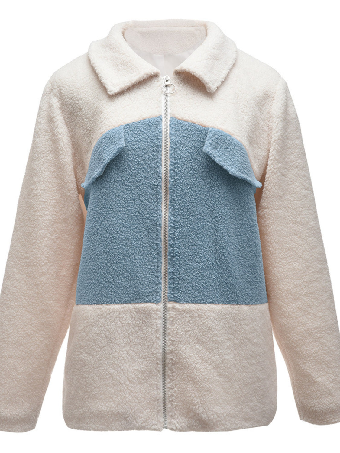 Plush Contrast Zip Up Coat-TOPS / DRESSES-[Adult]-[Female]-2022 Online Blue Zone Planet