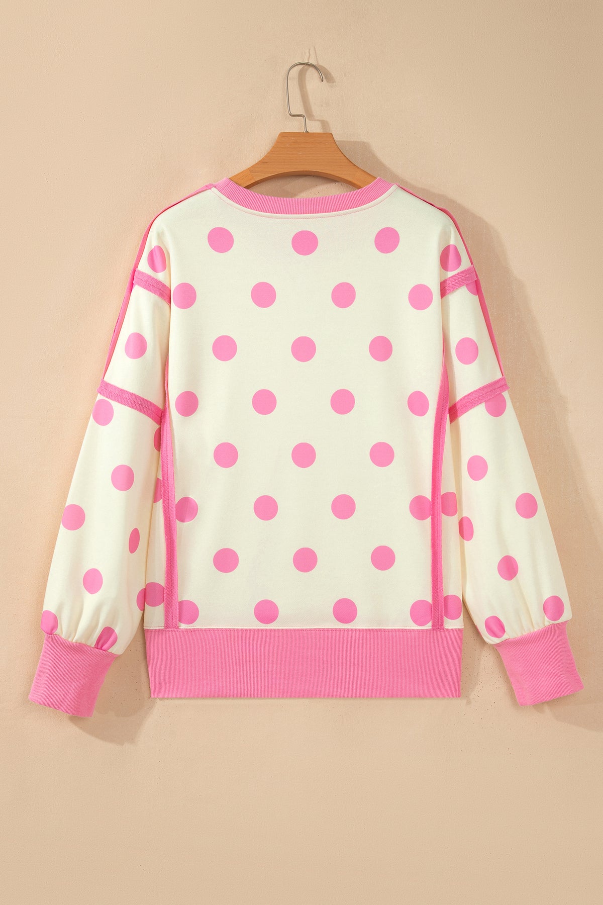 White Polka Dot Contrast Patchwork Round Neck Baggy Sweatshirt-Tops/Sweatshirts & Hoodies-[Adult]-[Female]-2022 Online Blue Zone Planet
