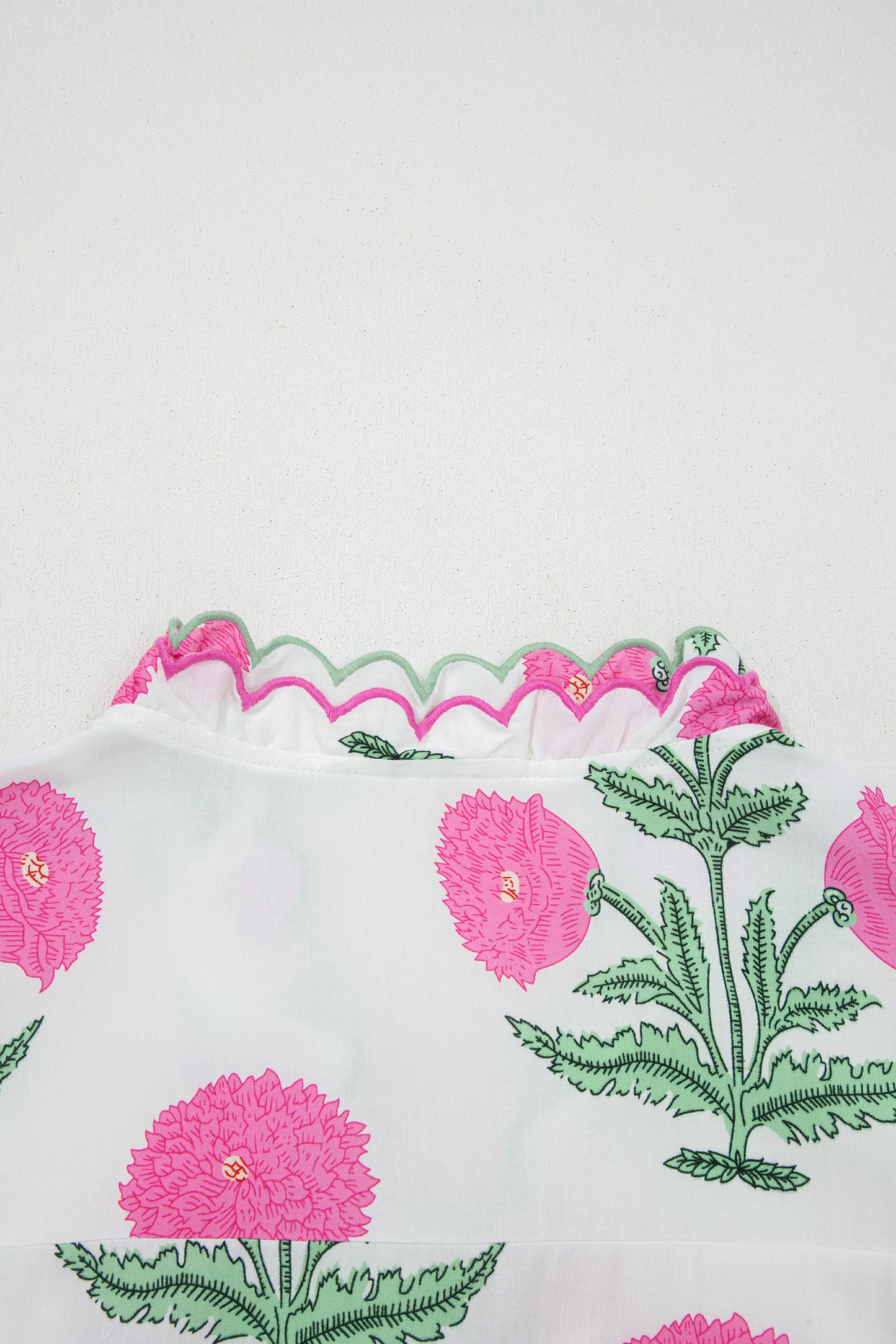 Pink Wild Flower Print Contrast Trim Scallop Detail Short Sleeve Blouse-Tops/Blouses & Shirts-[Adult]-[Female]-2022 Online Blue Zone Planet