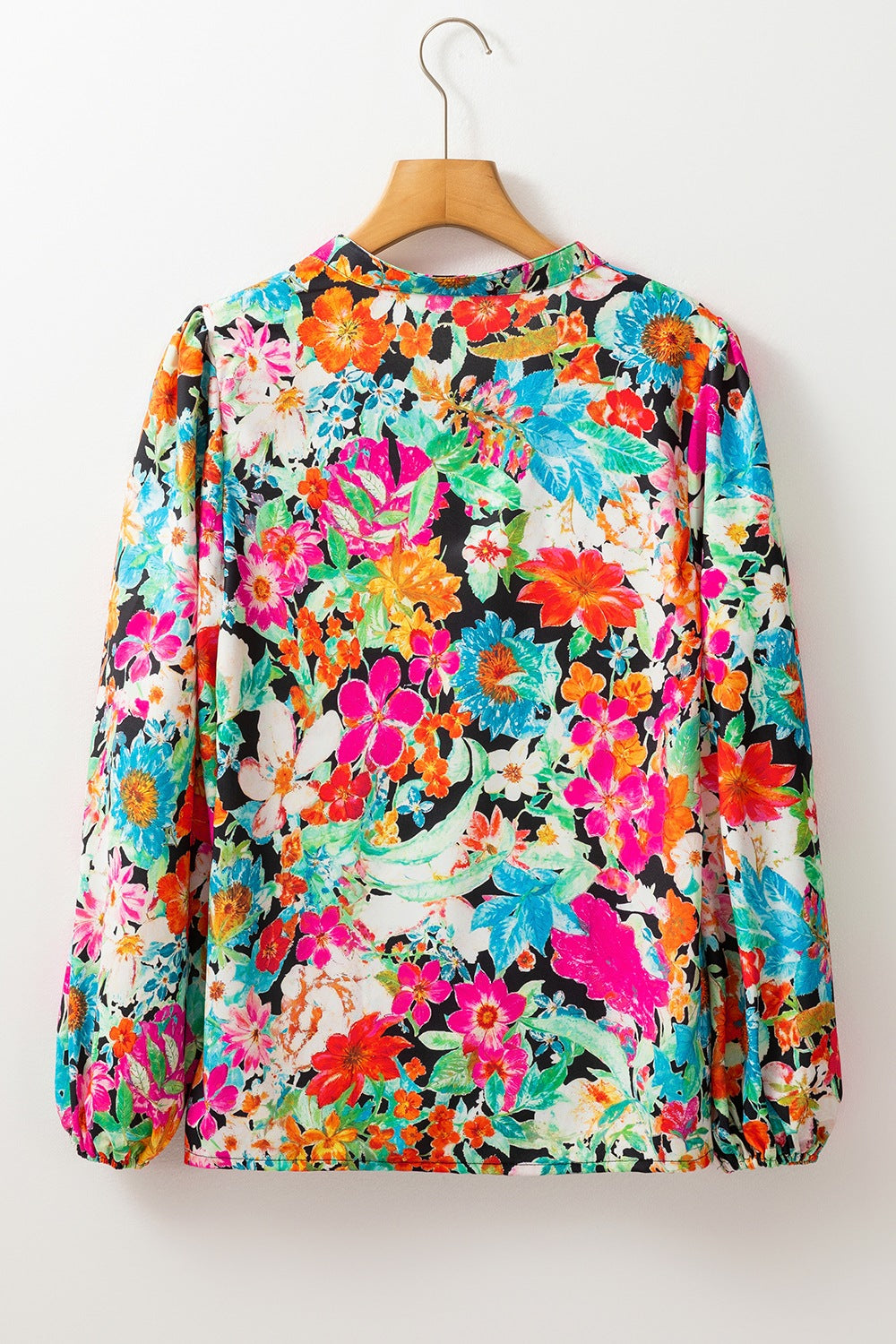 Floral Tie Neck Balloon Sleeve Blouse-TOPS / DRESSES-[Adult]-[Female]-2022 Online Blue Zone Planet