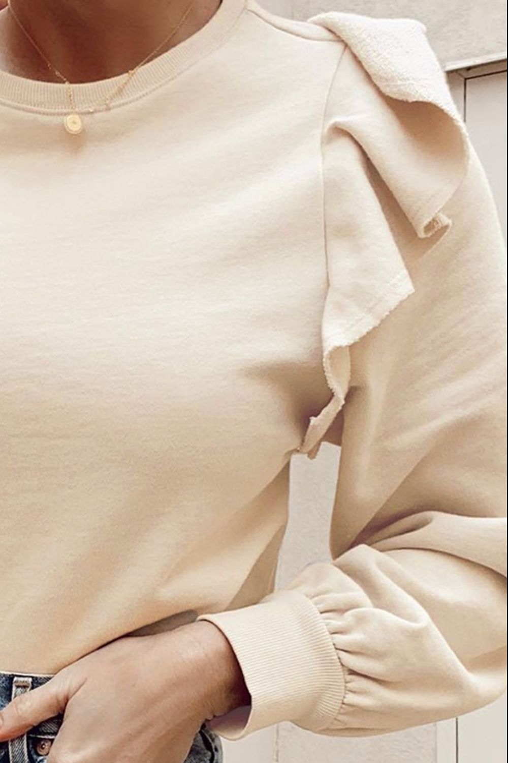 Ruffled Round Neck Long Sleeve Blouse-TOPS / DRESSES-[Adult]-[Female]-2022 Online Blue Zone Planet